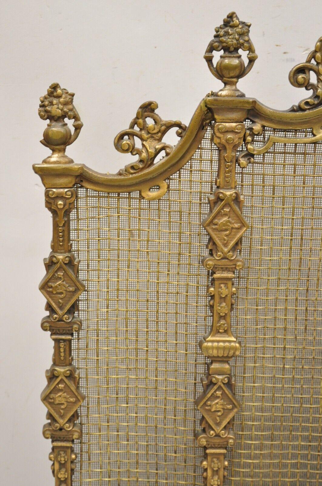 Antique French Renaissance Baroque Style Figural Bronze Mesh Fireplace Screen 5