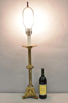 Antiguo Renacimiento Francés Candelabro Religioso de Iglesia de Latón Lámpara de Mesa
