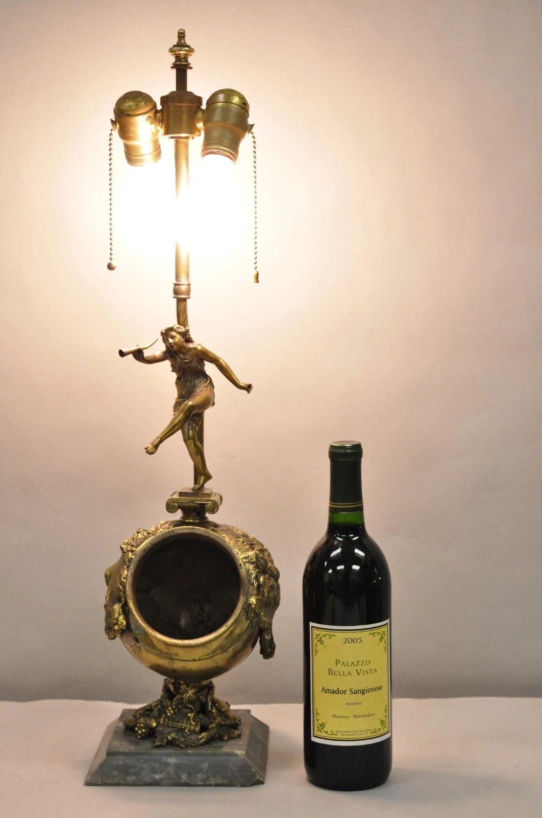 Antique French Renaissance Bronze Figural Game Hunting Lion Desk Table Lamp For Sale 7