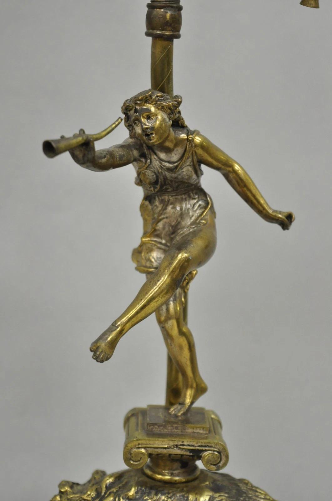 Antique French Renaissance Bronze Figural Game Hunting Lion Desk Table Lamp For Sale 8