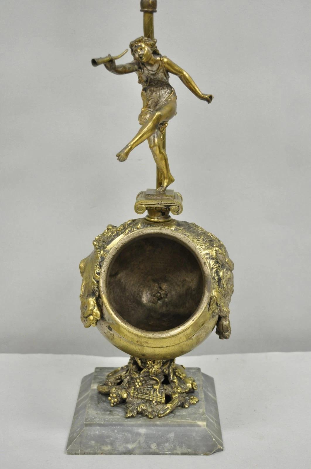 Antique French Renaissance Bronze Figural Game Hunting Lion Desk Table Lamp For Sale 9