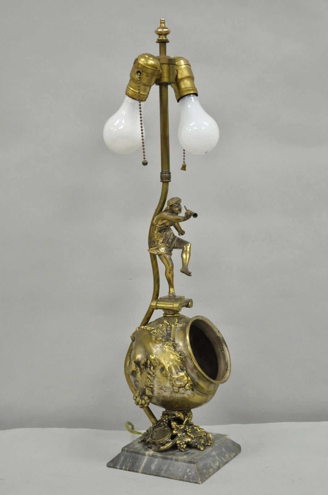 20th Century Antique French Renaissance Bronze Figural Game Hunting Lion Desk Table Lamp For Sale