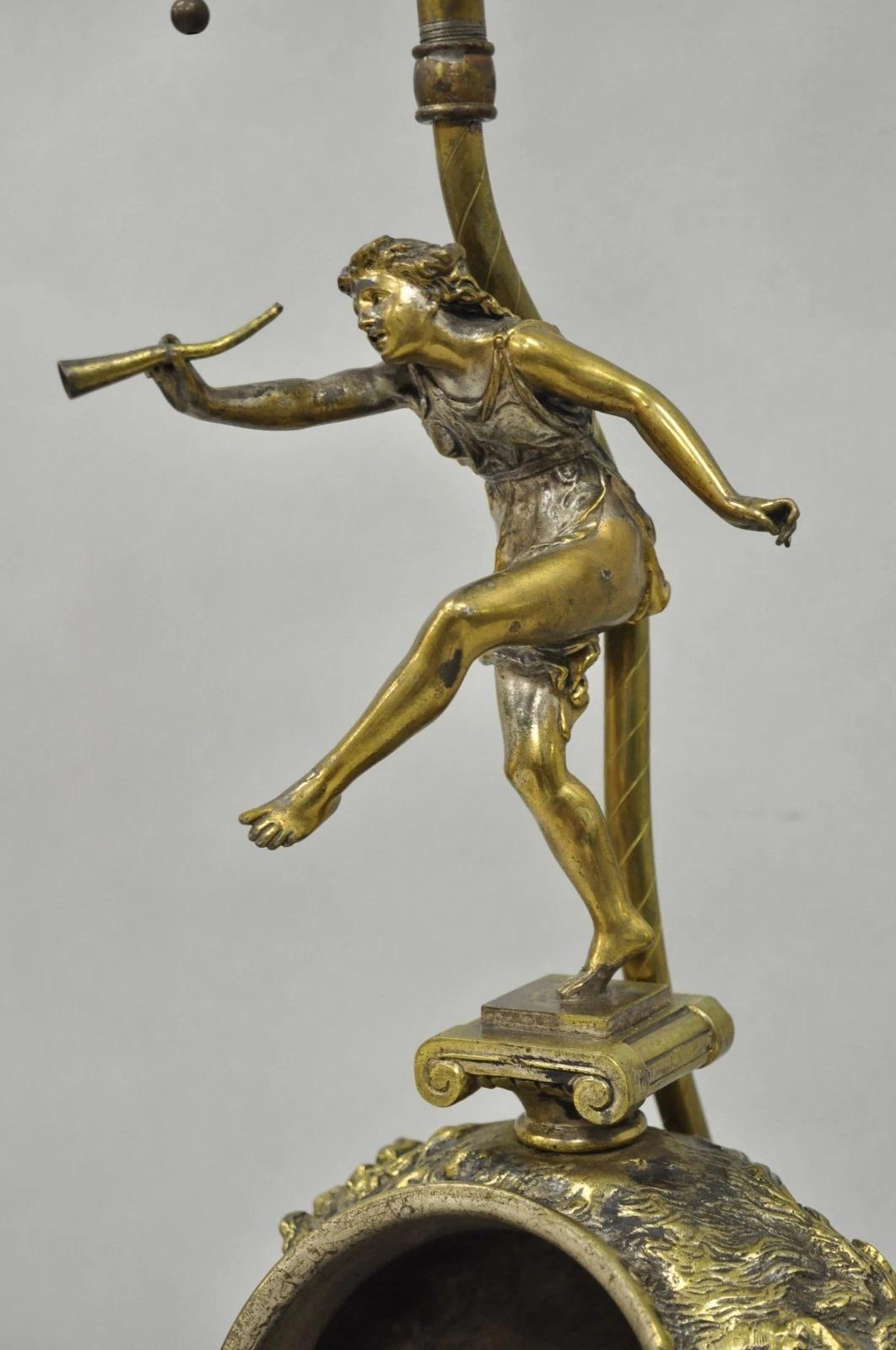 Antique French Renaissance Bronze Figural Game Hunting Lion Desk Table Lamp For Sale 4