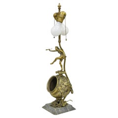 Antique French Renaissance Bronze Figural Game Hunting Lion Desk Table Lamp