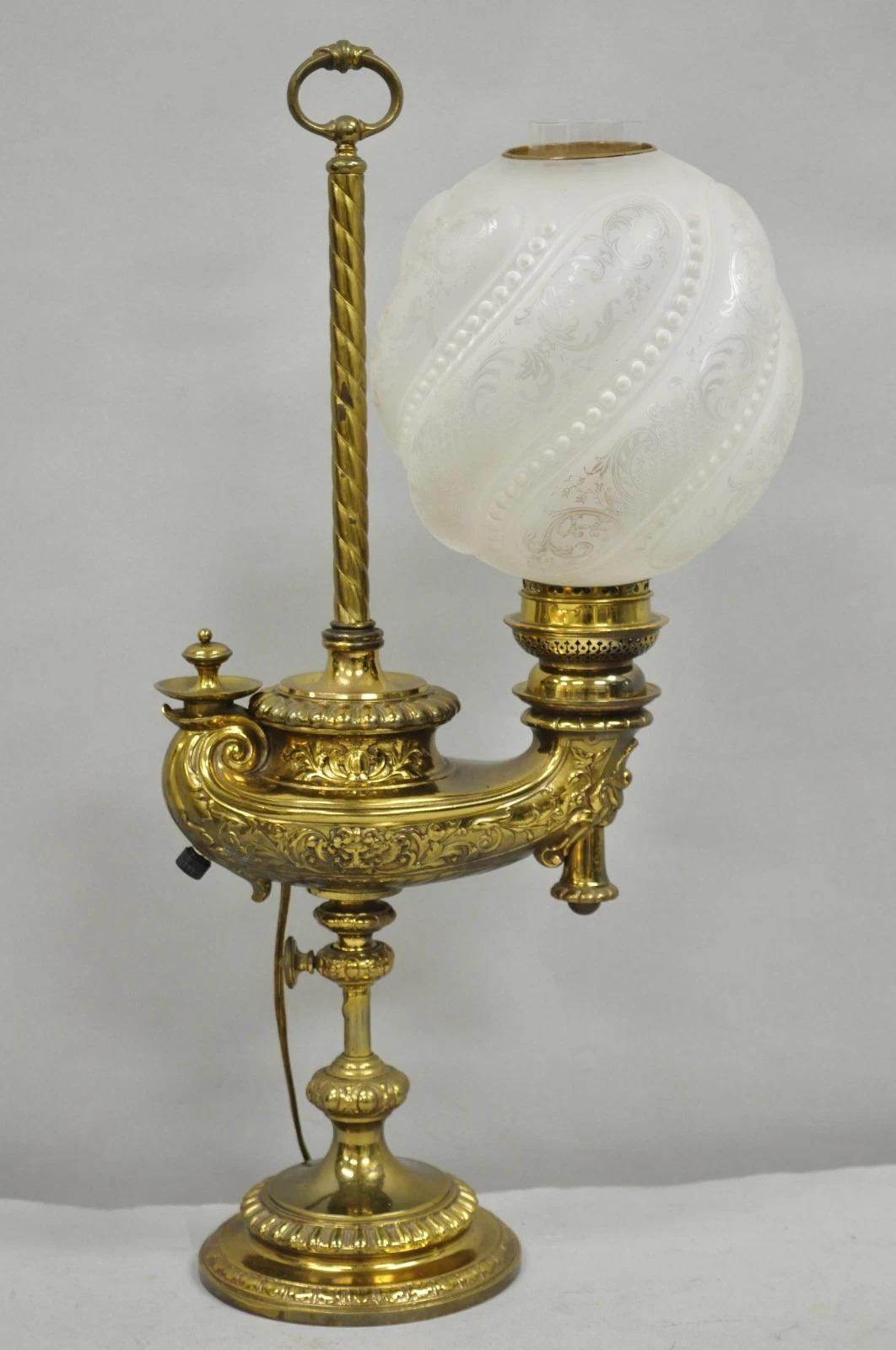Antique French Renaissance Bronze Gone With The Wind Genie Lantern Student Lamp For Sale 12
