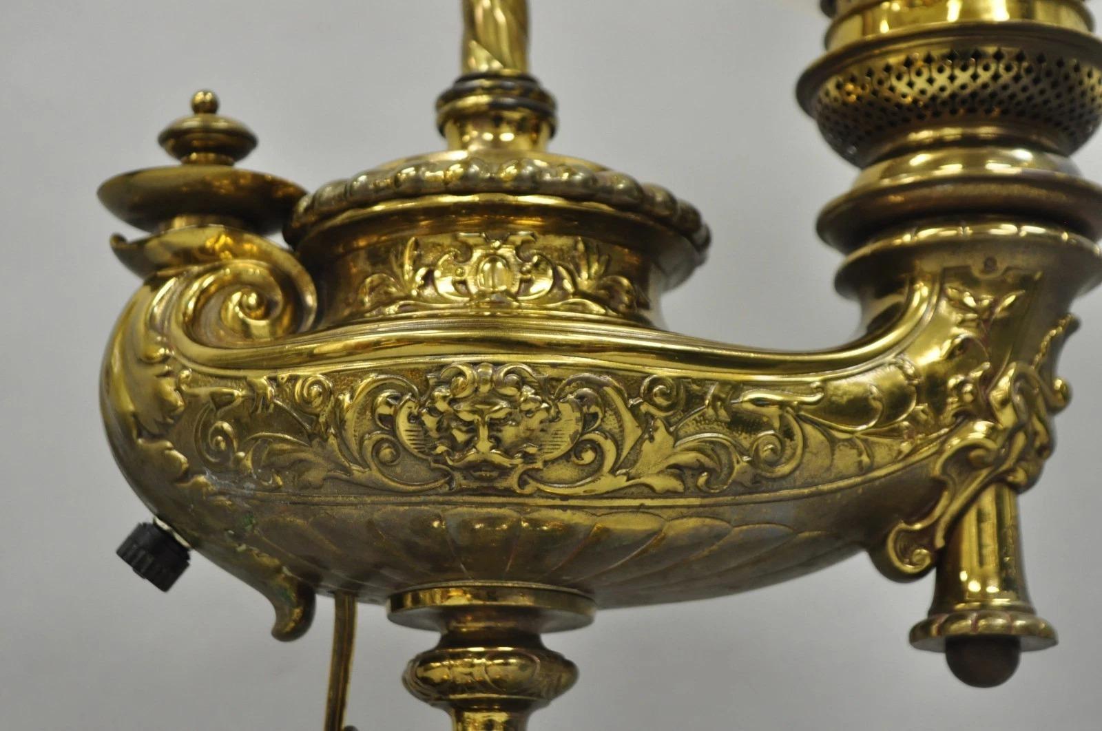 Unknown Antique French Renaissance Bronze Gone With The Wind Genie Lantern Student Lamp For Sale
