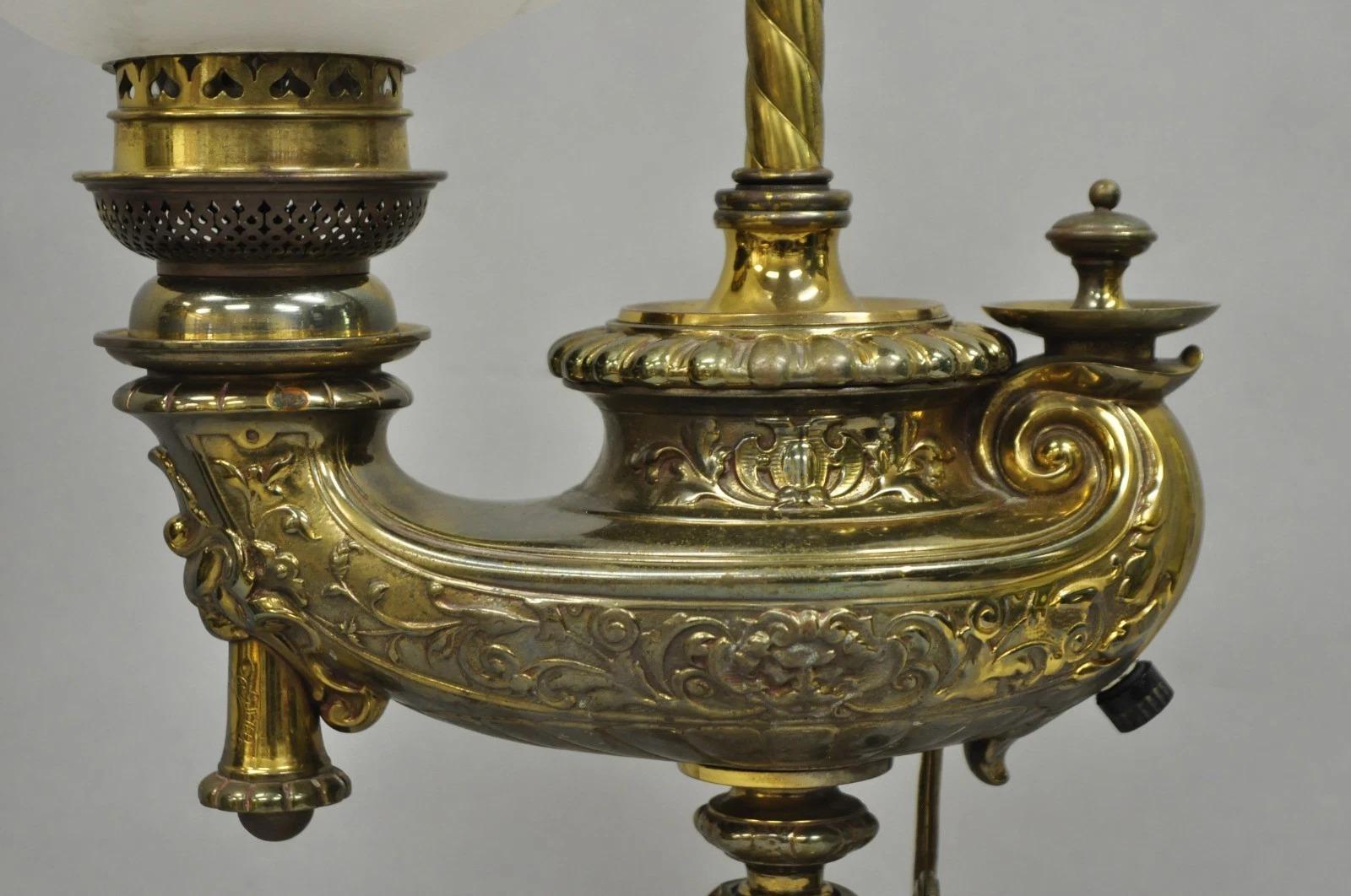 Antique French Renaissance Bronze Gone With The Wind Genie Lantern Student Lamp For Sale 3