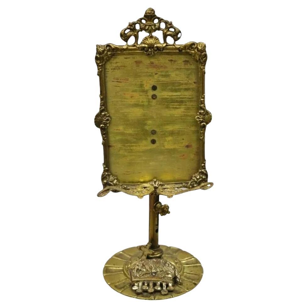 Antique French Renaissance Bronze Small Catholic Lamb of God 7 Seals Altar Frame For Sale