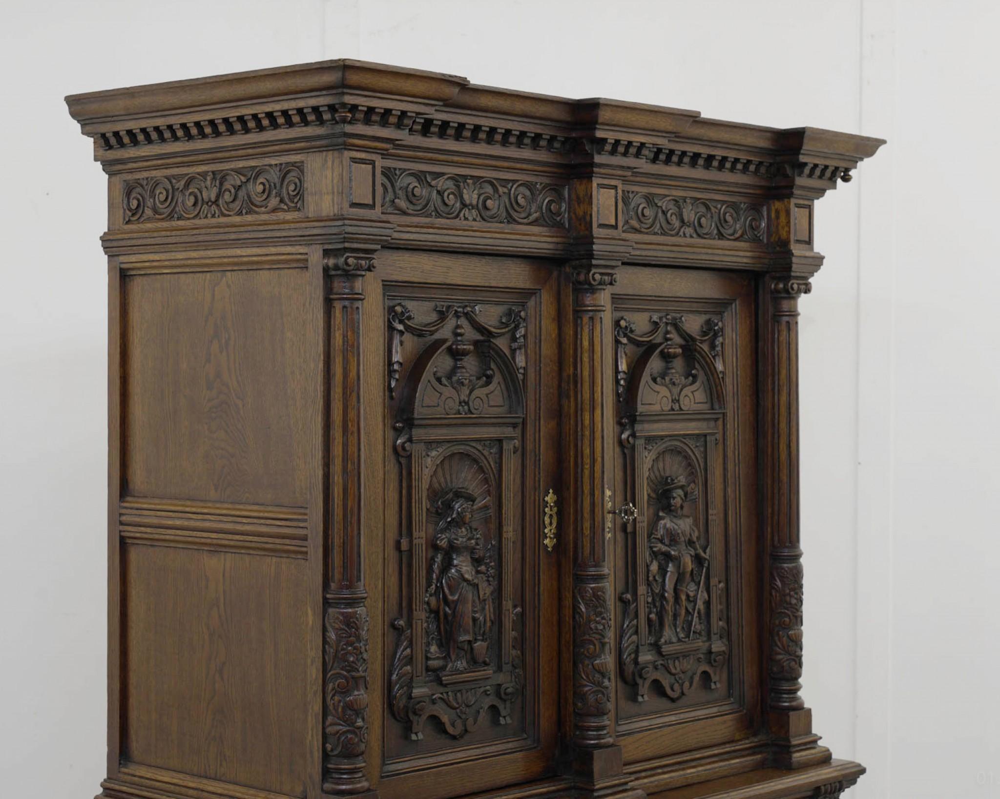 French Provincial Antique French Renaissance Cabinet Buffet Carved Server 1880 For Sale