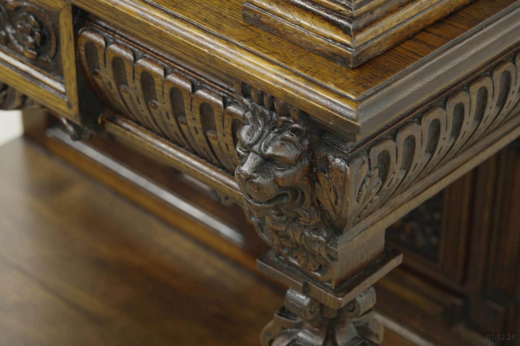 Antique French Renaissance Cabinet Buffet Carved Server 1880 For Sale 1