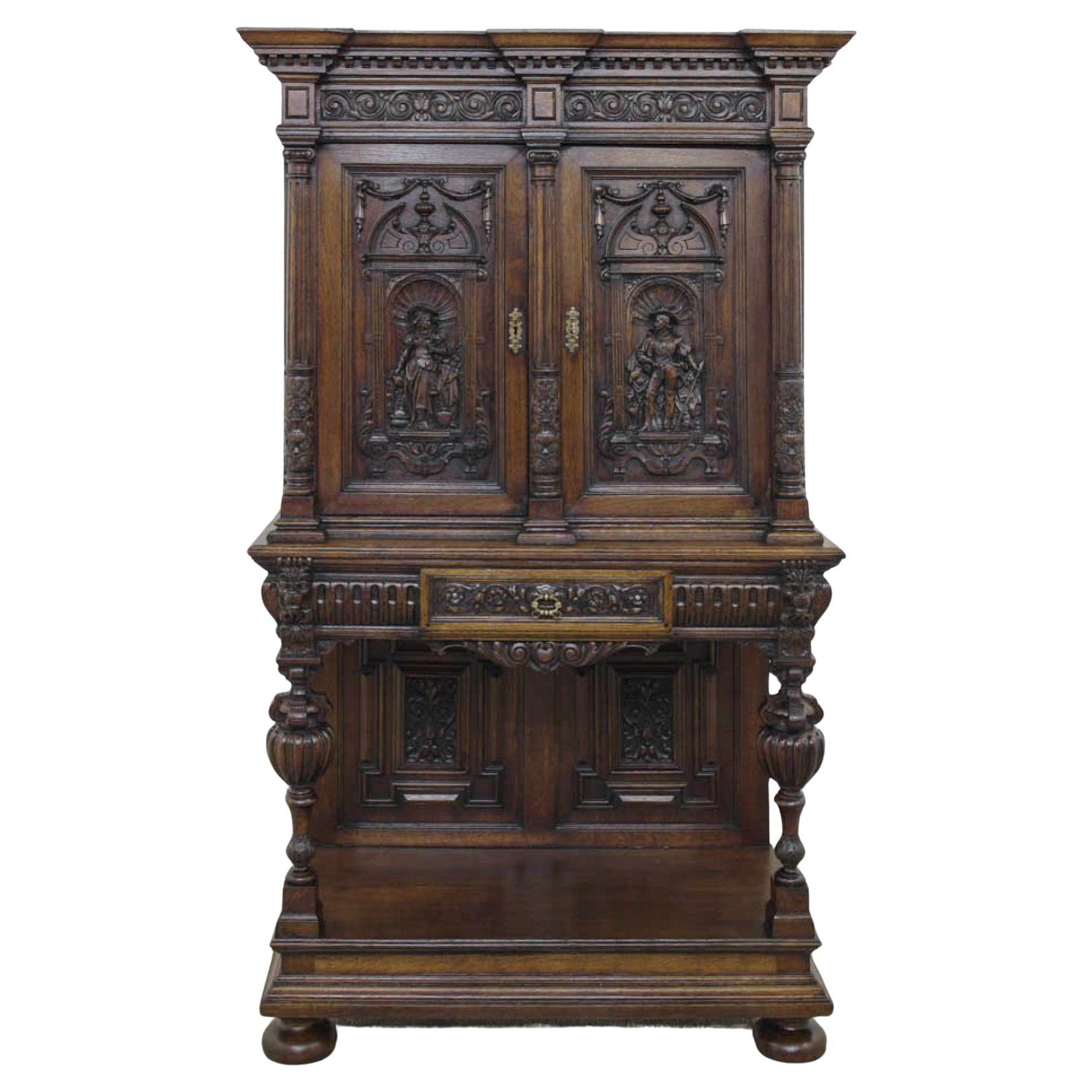 Antique French Renaissance Cabinet Buffet Servidor Tallado 1880