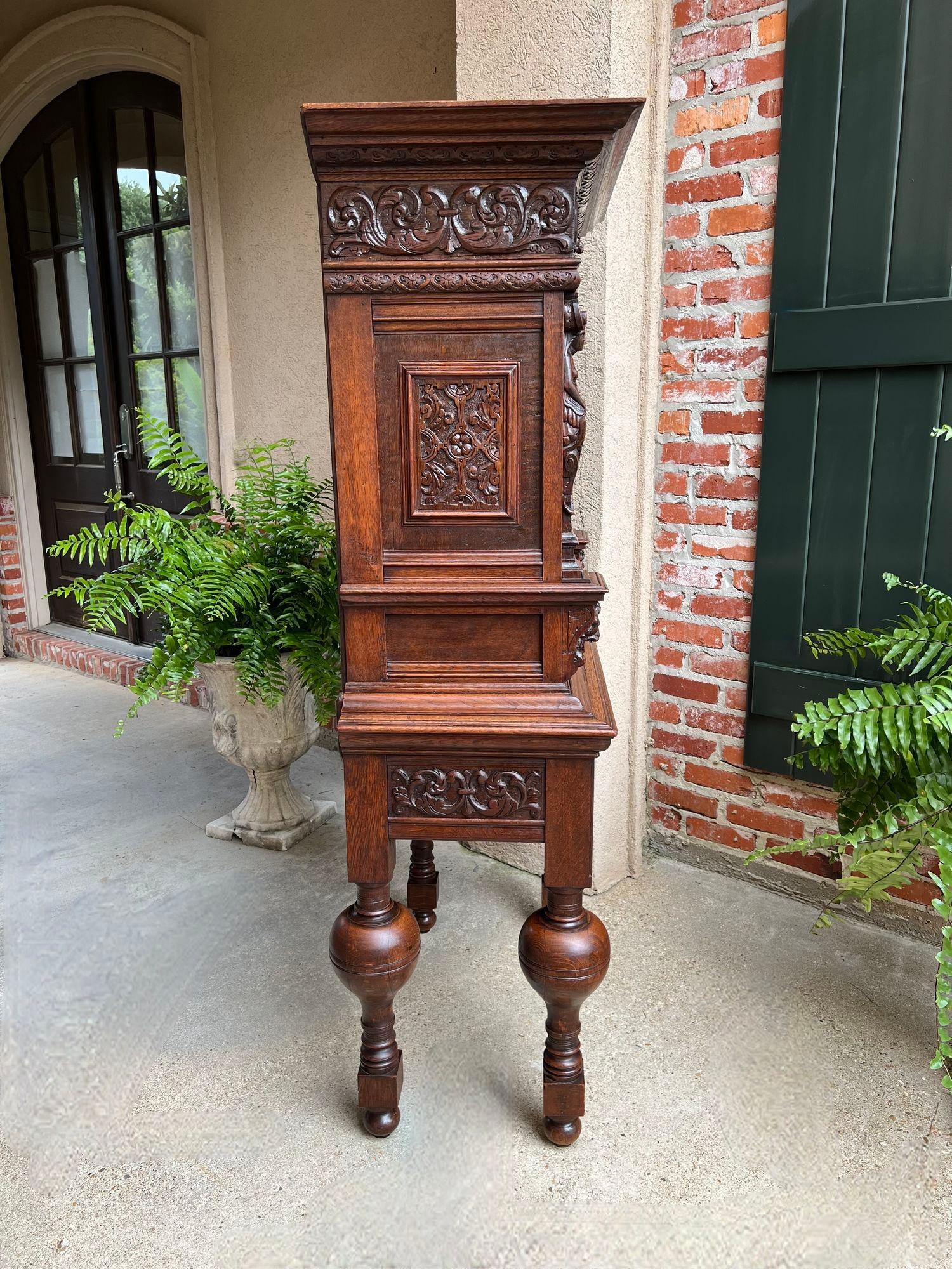 Antique French Renaissance Cabinet Server Carved Oak Bookcase Sideboard c1880 6