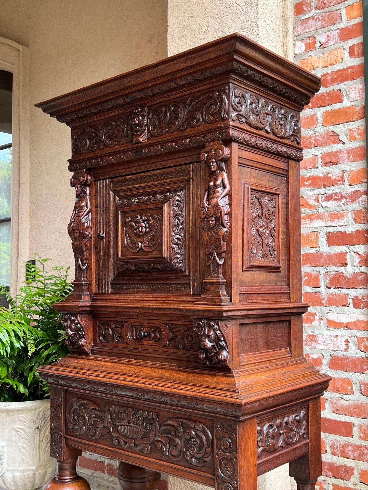 Antique French Renaissance Cabinet Server Carved Oak Bookcase Sideboard c1880 9