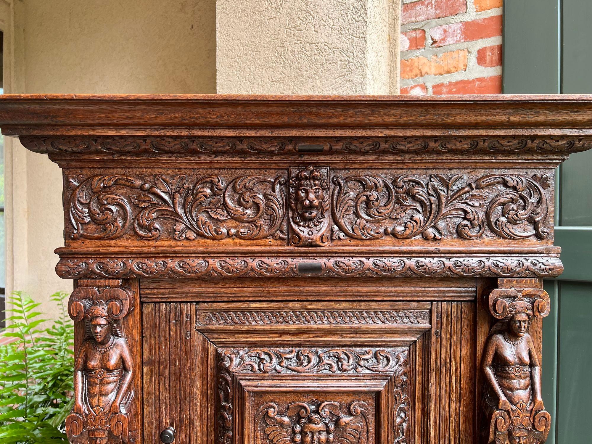 Antique French Renaissance Cabinet Server Carved Oak Bookcase Sideboard c1880 10