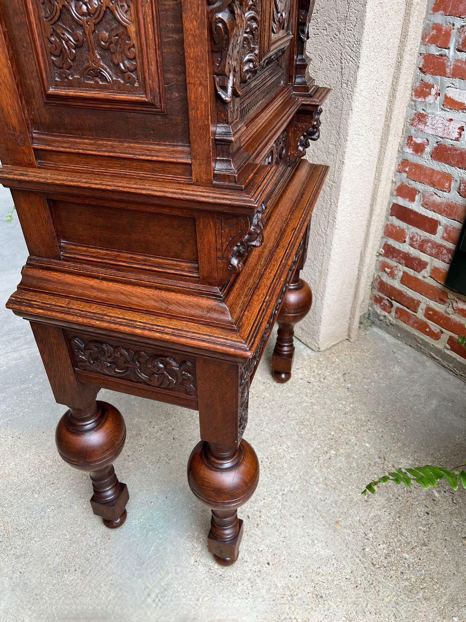 Antique French Renaissance Cabinet Server Carved Oak Bookcase Sideboard c1880 14