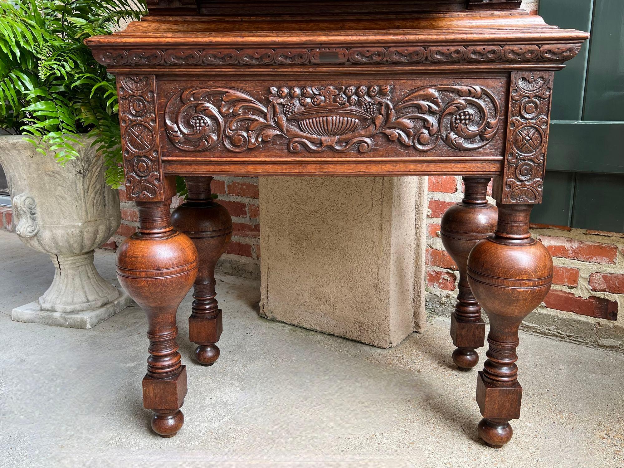 Antique French Renaissance Cabinet Server Carved Oak Bookcase Sideboard c1880 2
