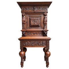 Antique French Renaissance Cabinet Server Carved Oak Bookcase Sideboard c1880