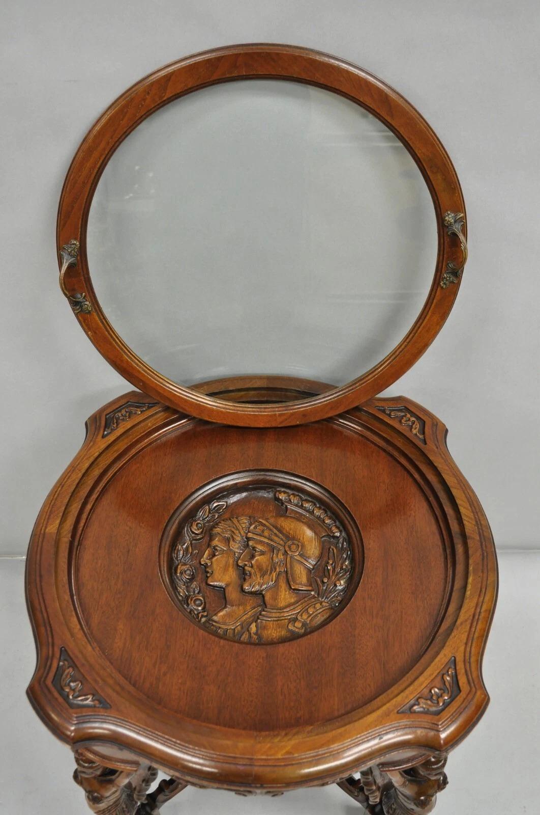 Unknown Antique French Renaissance Carved Female Dancer Walnut Display Tray Coffee Table For Sale