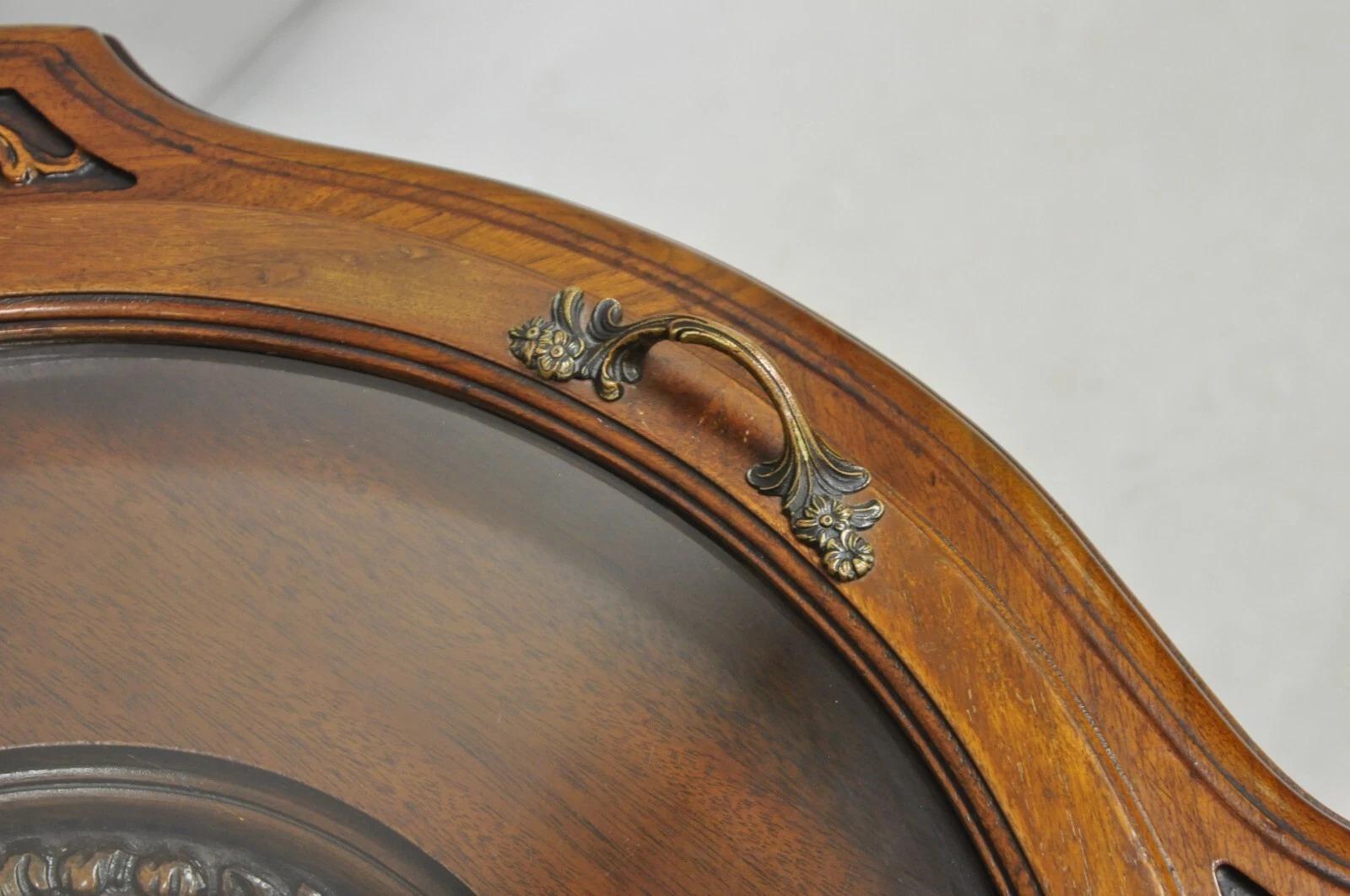 Antique French Renaissance Carved Female Dancer Walnut Display Tray Coffee Table For Sale 1