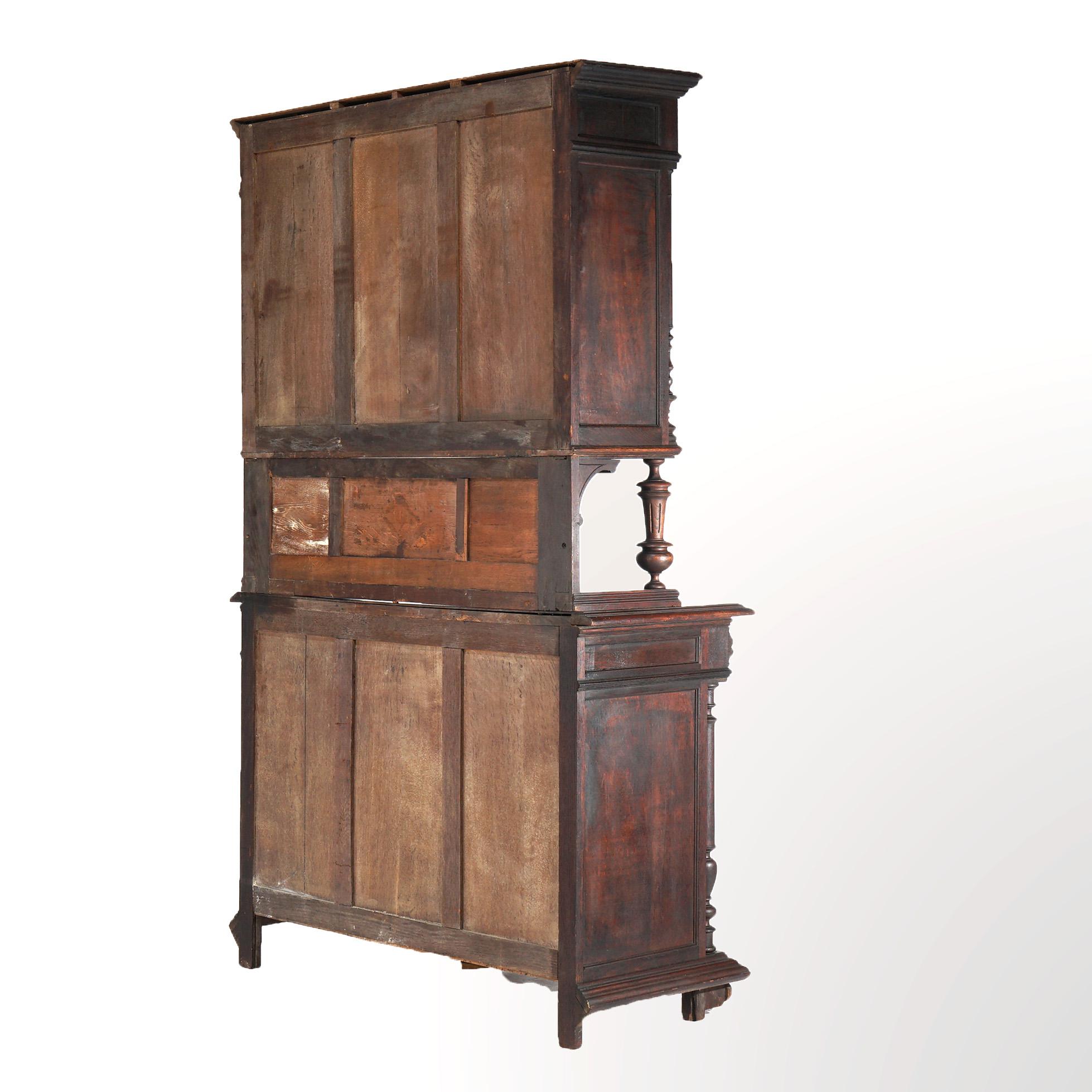 Antique French Renaissance Carved Oak Court Cupboard with Foliate Elements C1900 9