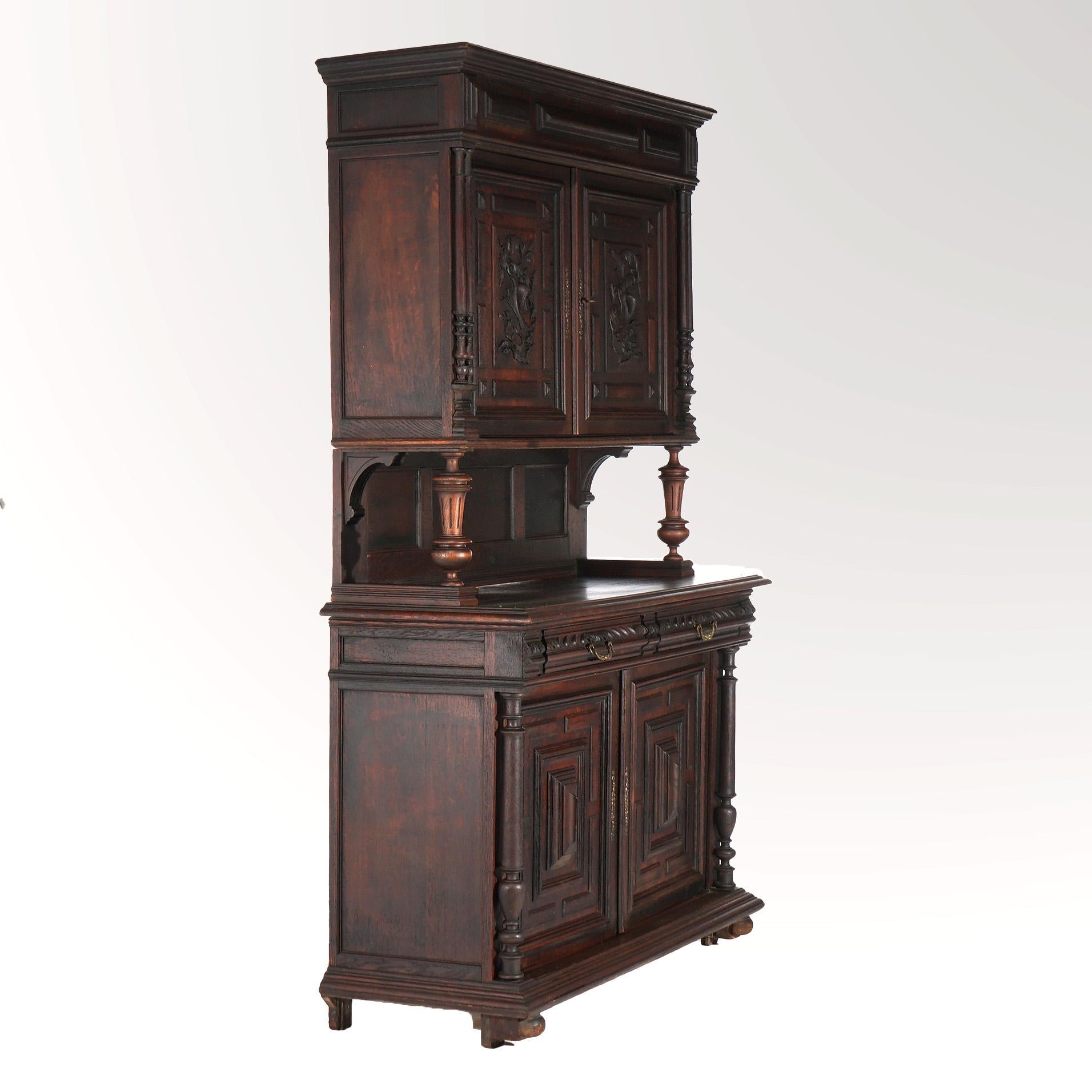 Antique French Renaissance Carved Oak Court Cupboard with Foliate Elements C1900 10