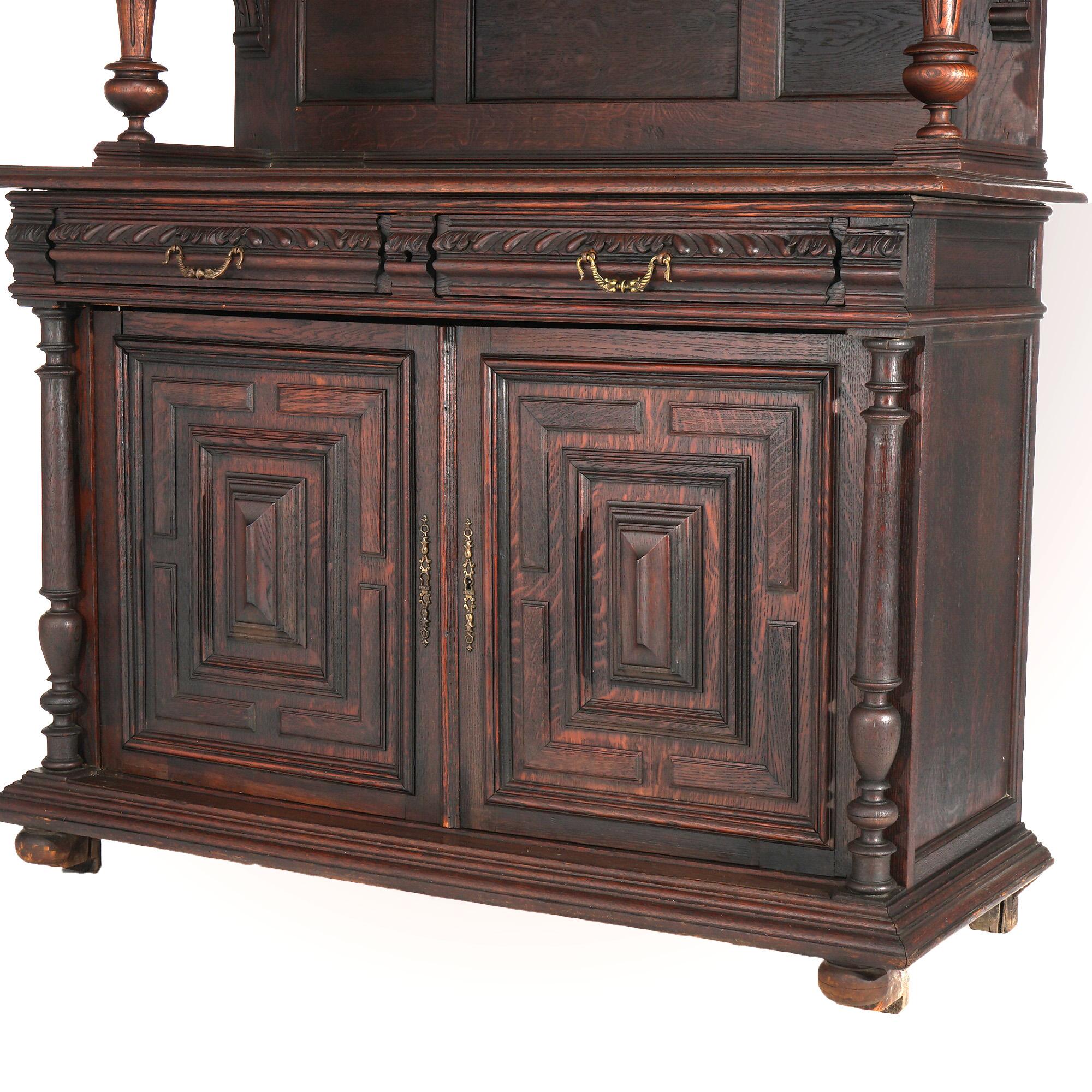 ***Reduced Delivery Rates - See Below or Click “Ask The Seller” to Request a Quote***

Antique French Renaissance Revival Carved Quarter Sawn Oak Court Cupboard with Foliate Elements C1900

Measures - 87 1/4