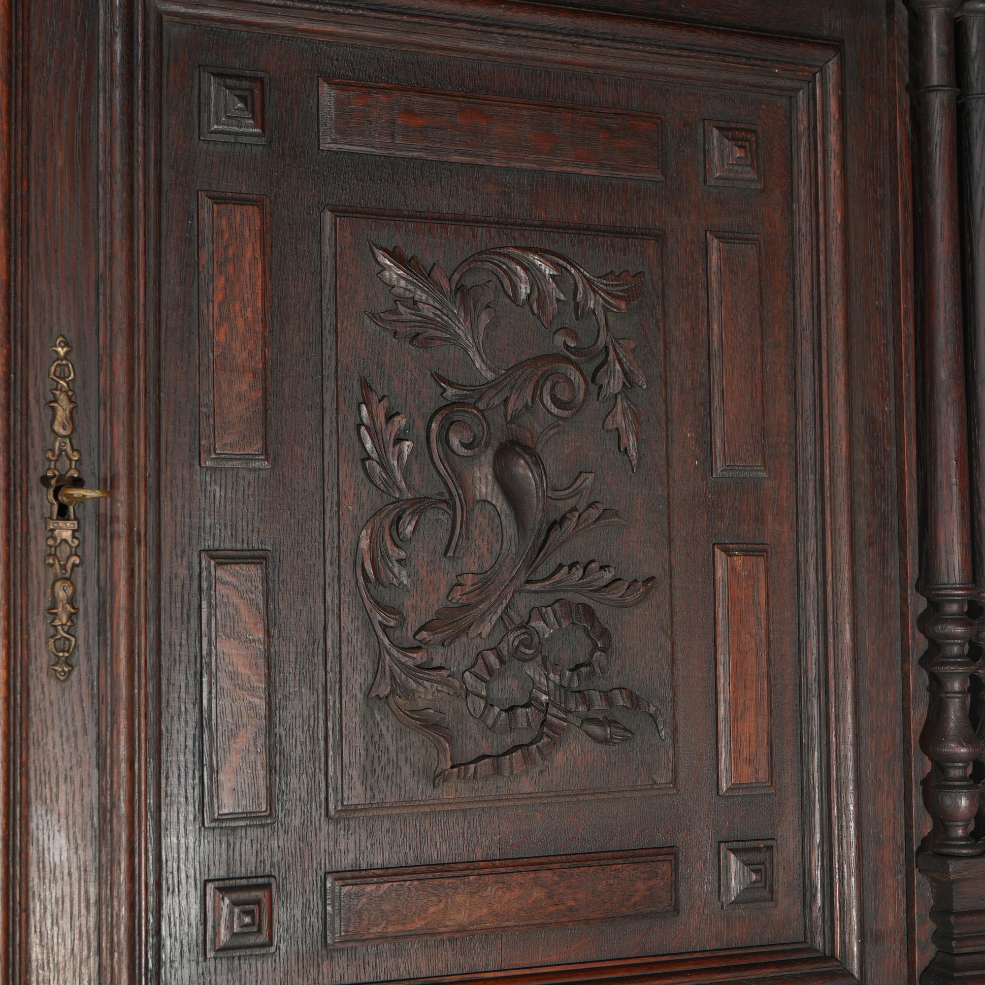 Antique French Renaissance Carved Oak Court Cupboard with Foliate Elements C1900 15