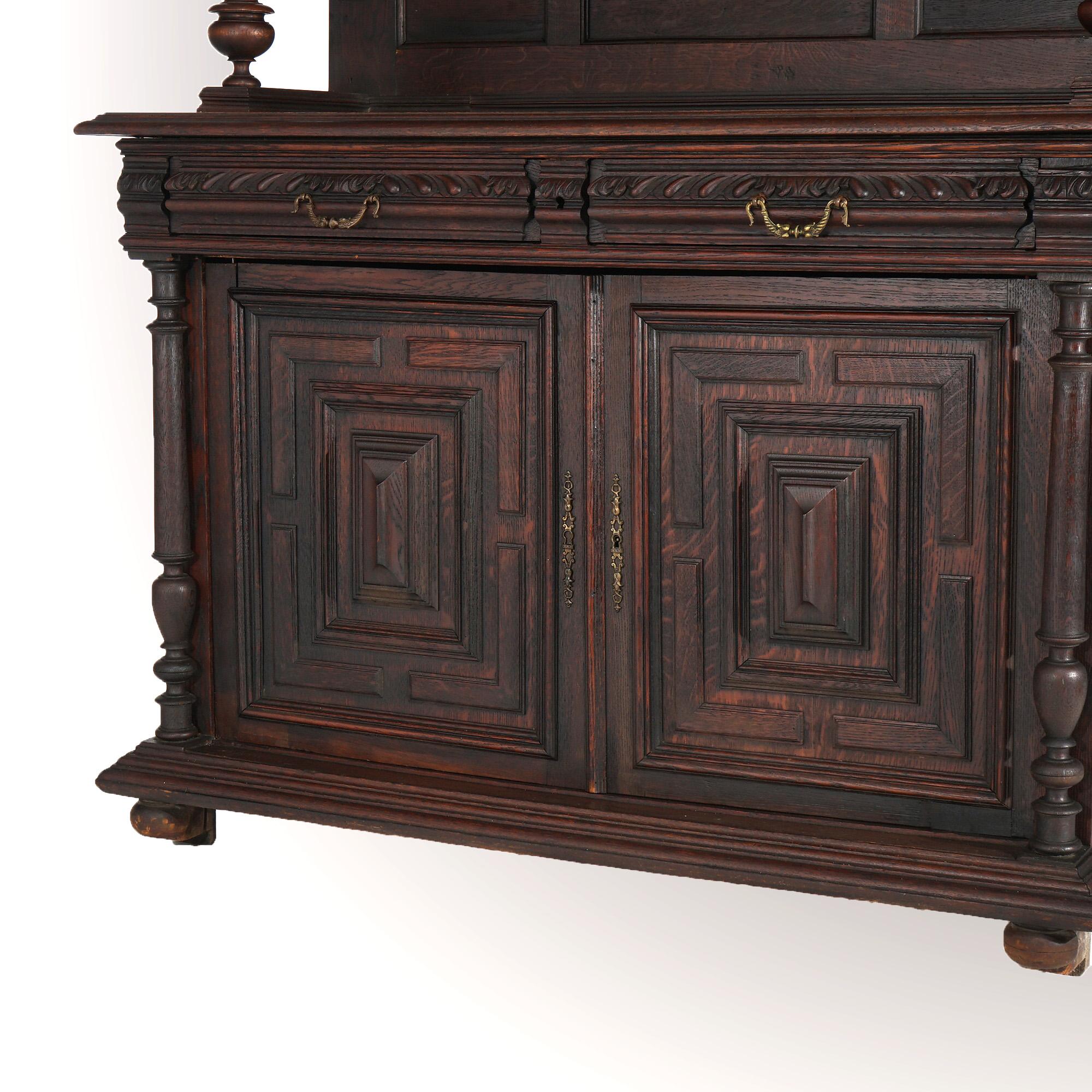 Renaissance Revival Antique French Renaissance Carved Oak Court Cupboard with Foliate Elements C1900