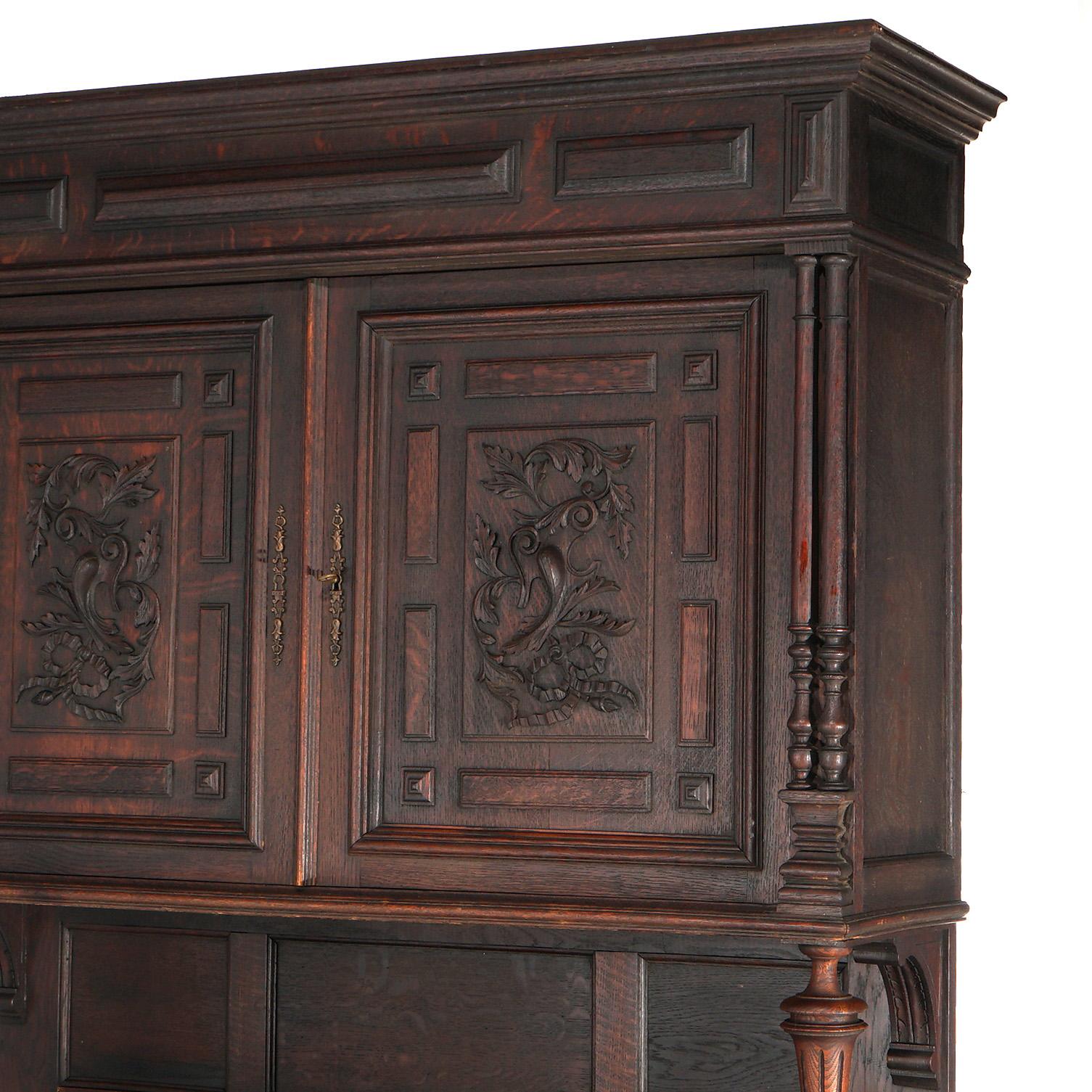 Antique French Renaissance Carved Oak Court Cupboard with Foliate Elements C1900 2