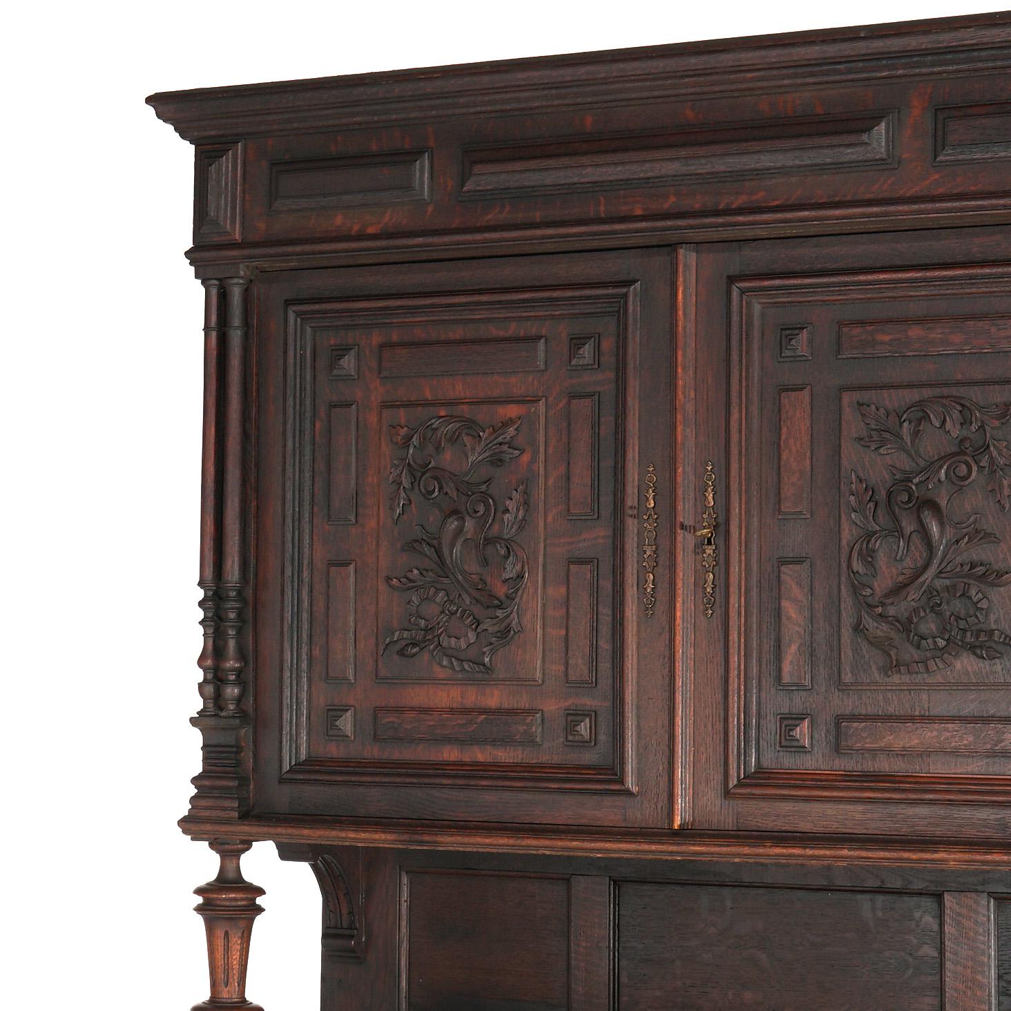 Antique French Renaissance Carved Oak Court Cupboard with Foliate Elements C1900 3