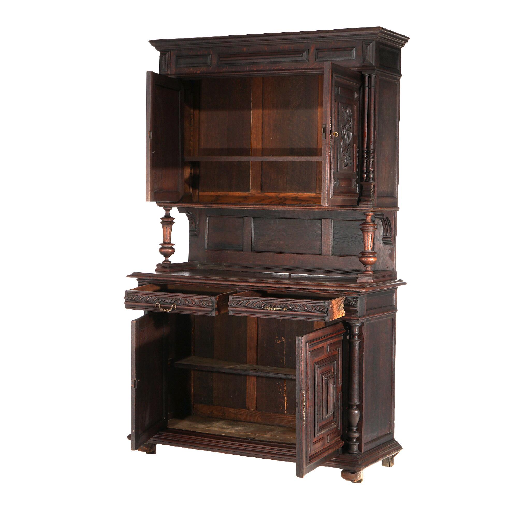 Antique French Renaissance Carved Oak Court Cupboard with Foliate Elements C1900 4