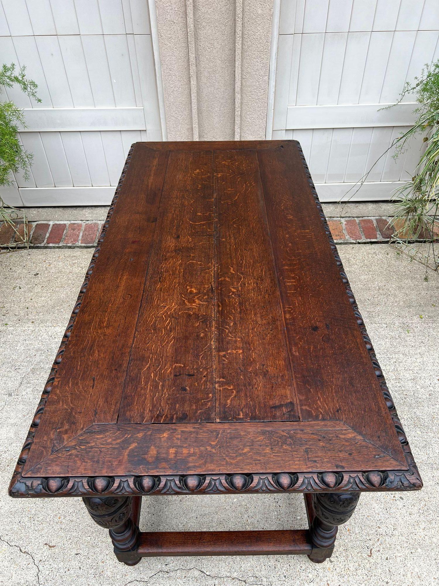 Antique French Renaissance Sculptée Oak Library Center Table Console Island c1880 en vente 3