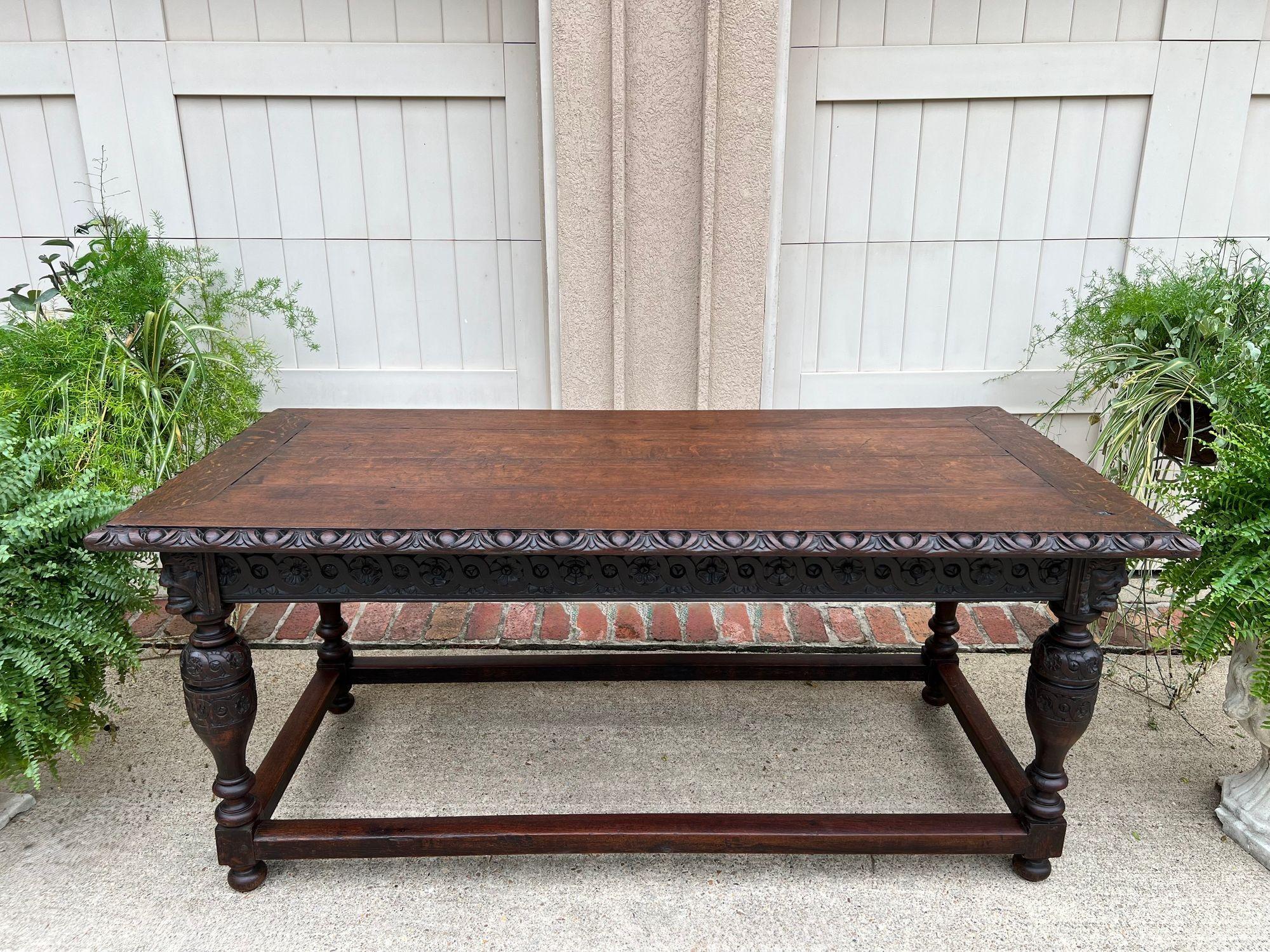 Antique French Renaissance Sculptée Oak Library Center Table Console Island c1880 en vente 5