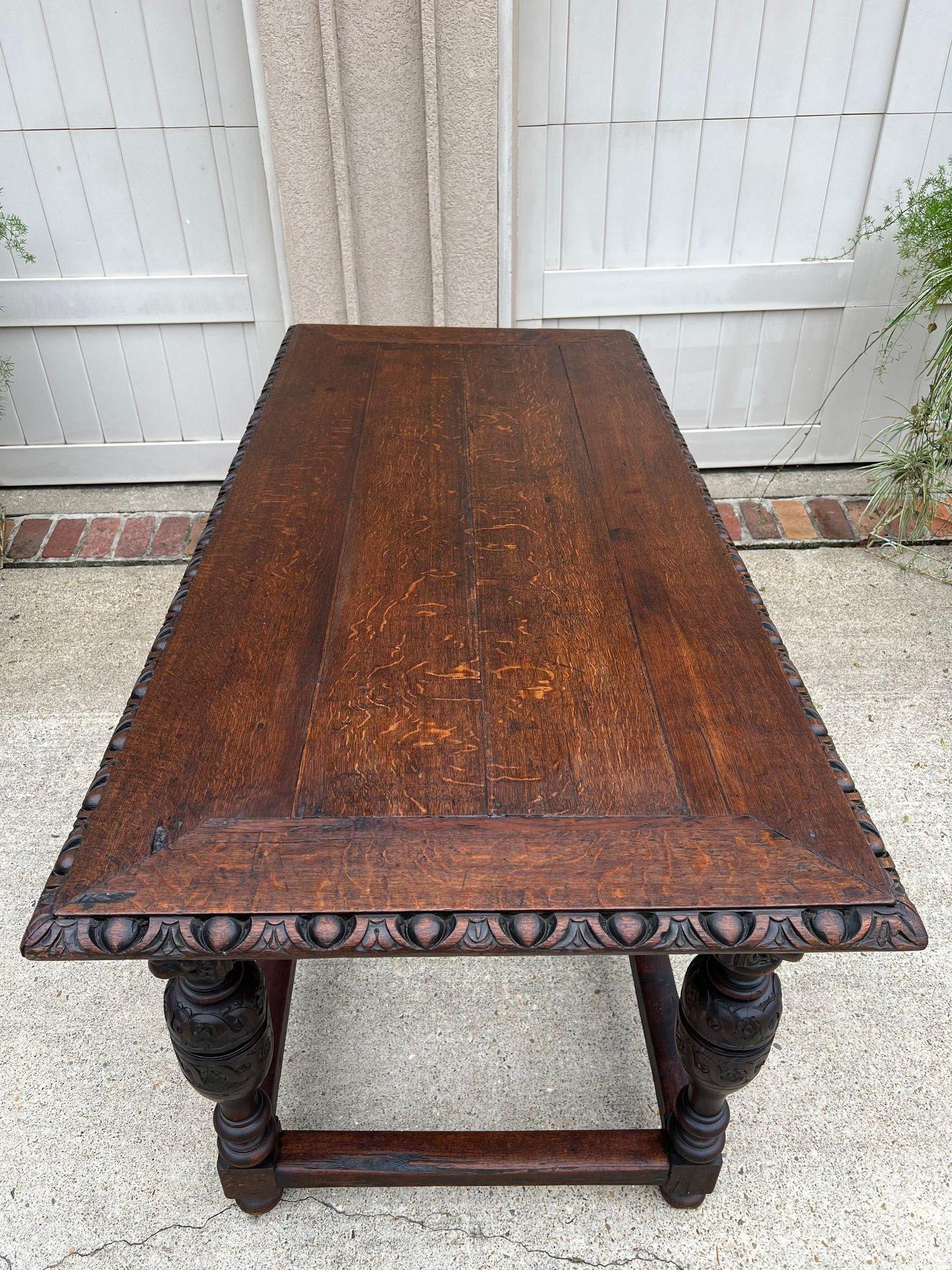 Antique French Renaissance Sculptée Oak Library Center Table Console Island c1880 en vente 9