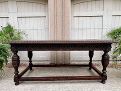 Antique French Renaissance Carved Oak Library Center Table Console Island c1880