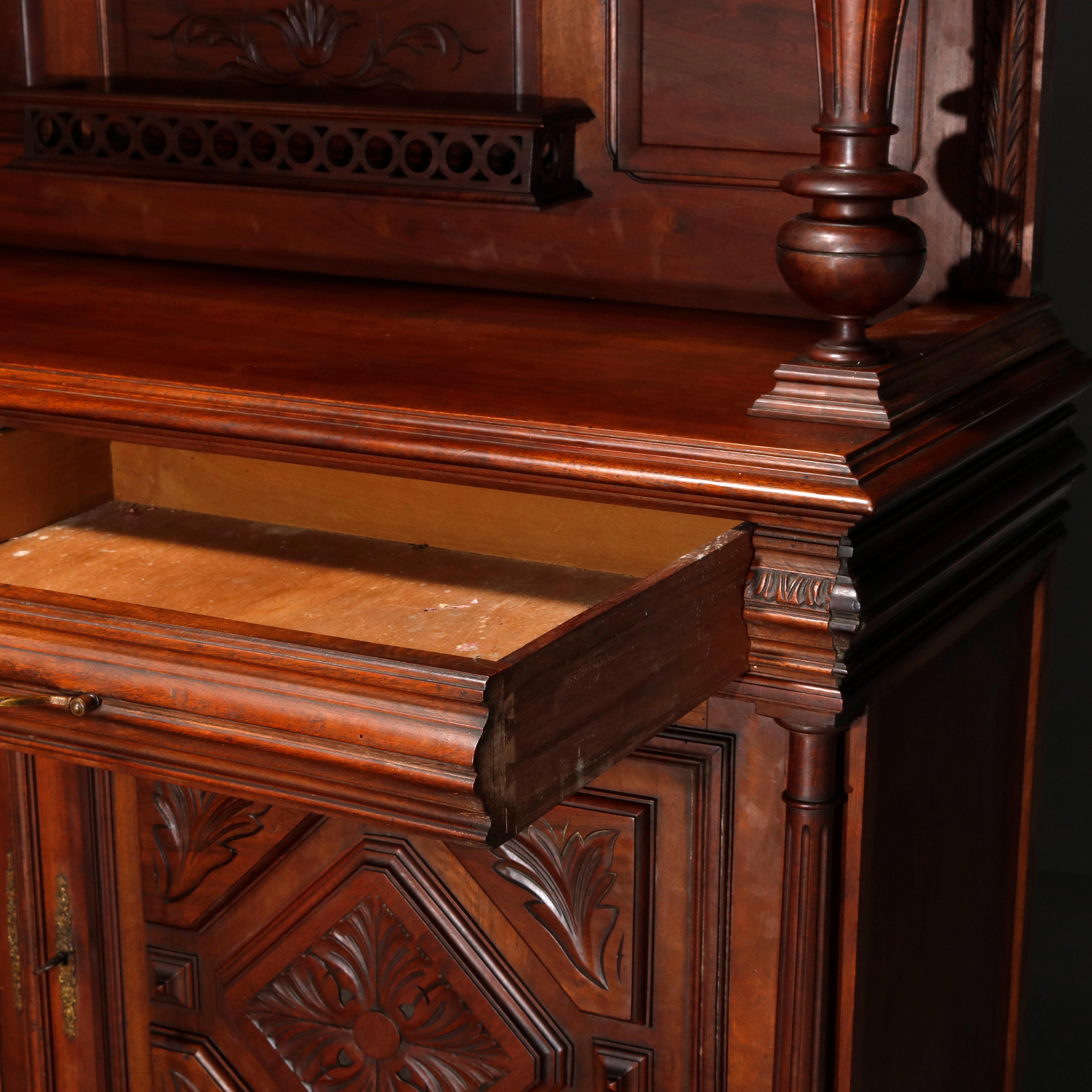 French Renaissance Carved Walnut and Beveled Glass Hunt Cupboard, circa 1890 6