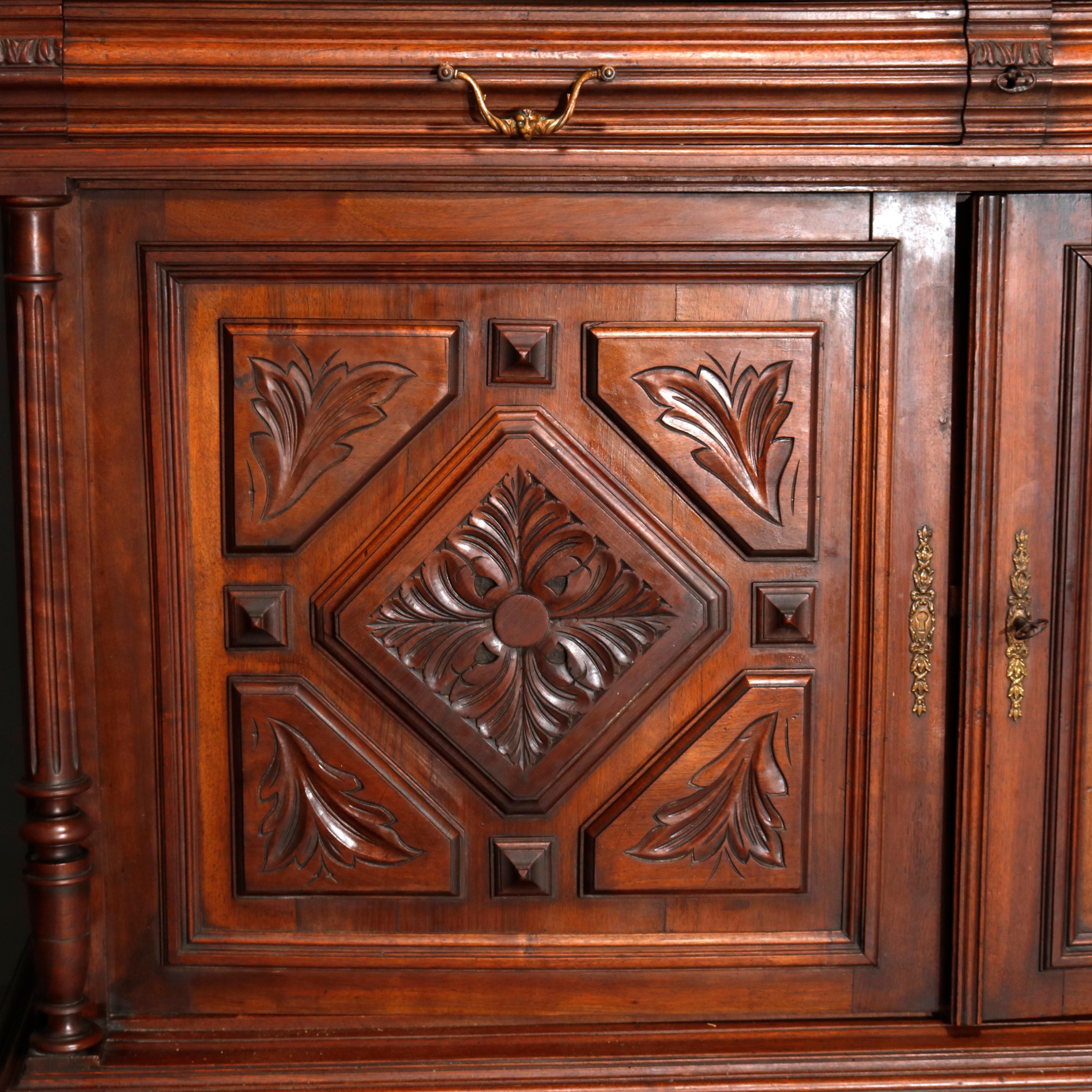 French Renaissance Carved Walnut and Beveled Glass Hunt Cupboard, circa 1890 8