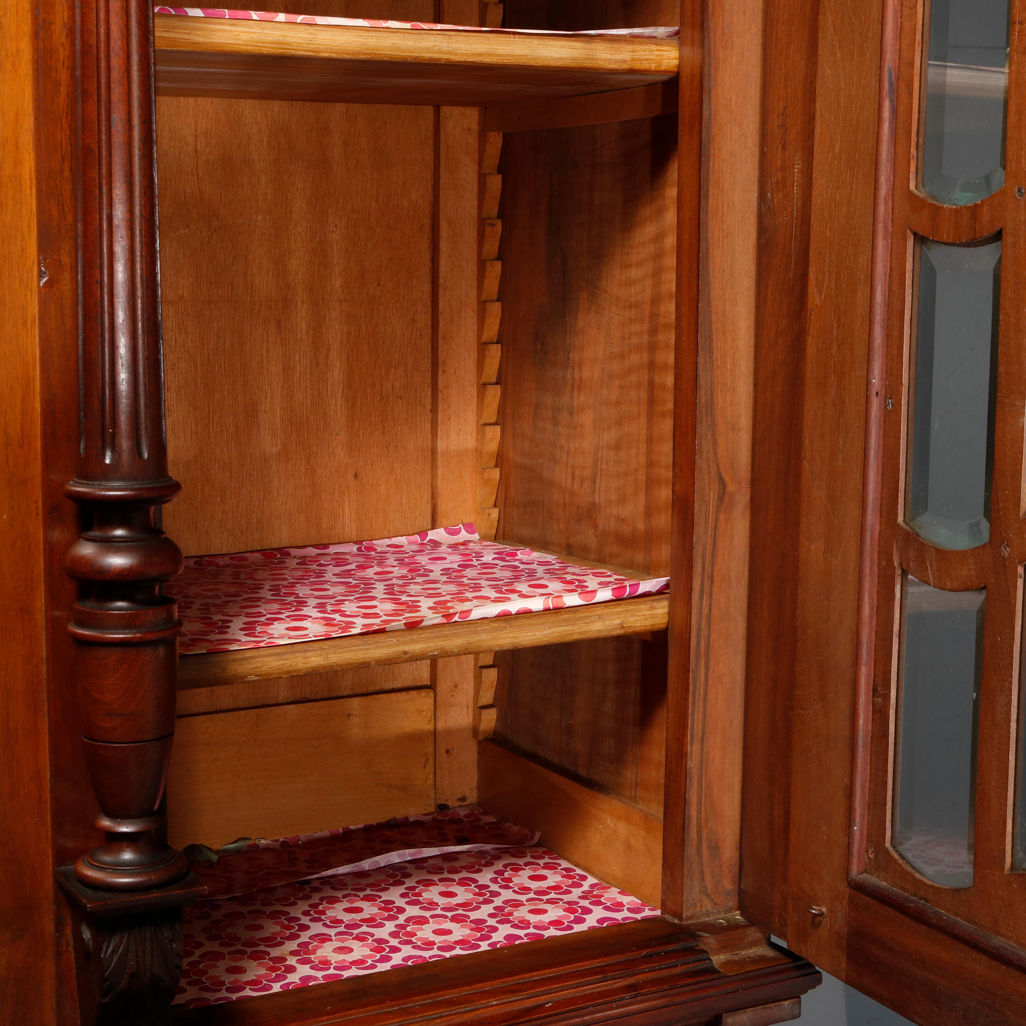 French Renaissance Carved Walnut and Beveled Glass Hunt Cupboard, circa 1890 9