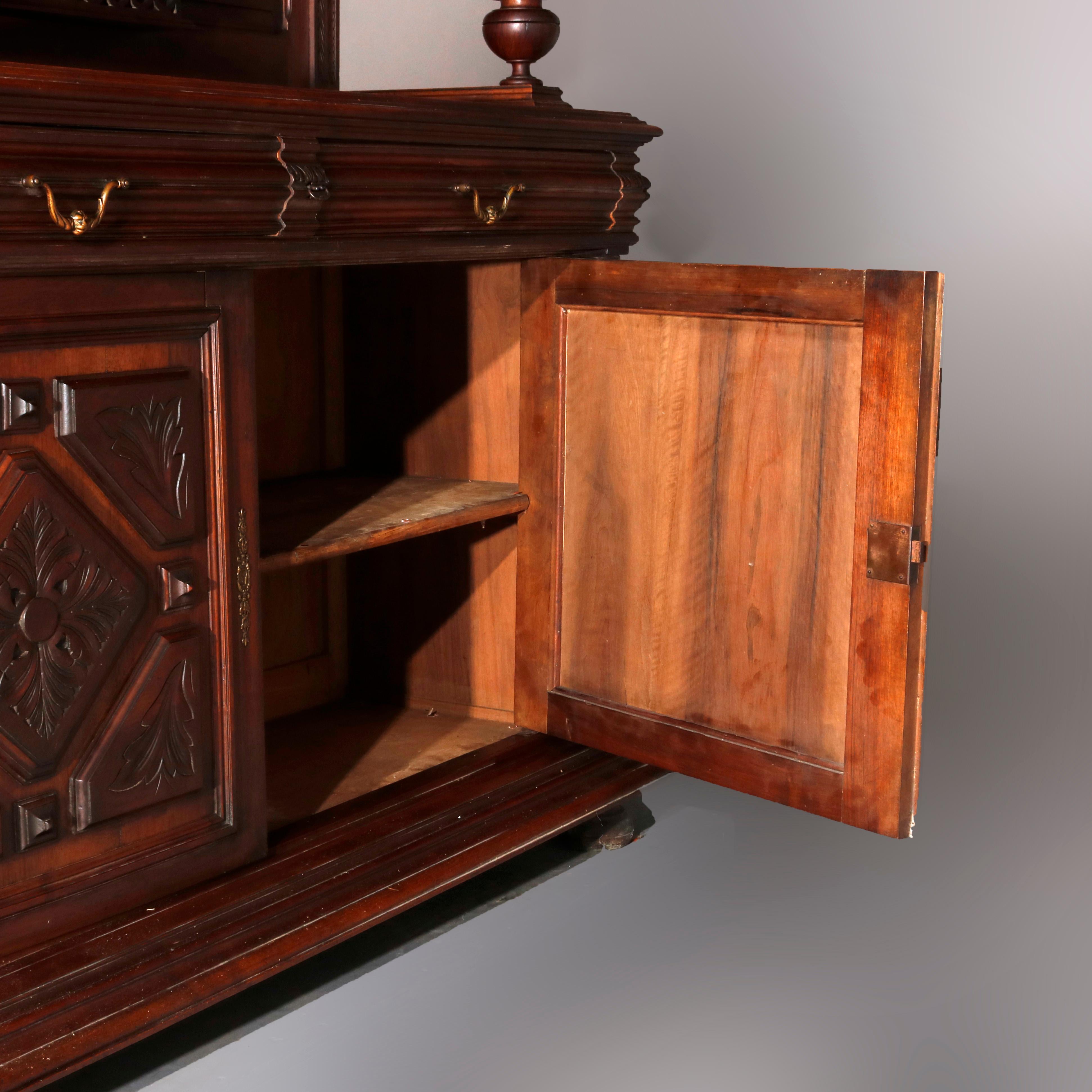 French Renaissance Carved Walnut and Beveled Glass Hunt Cupboard, circa 1890 10