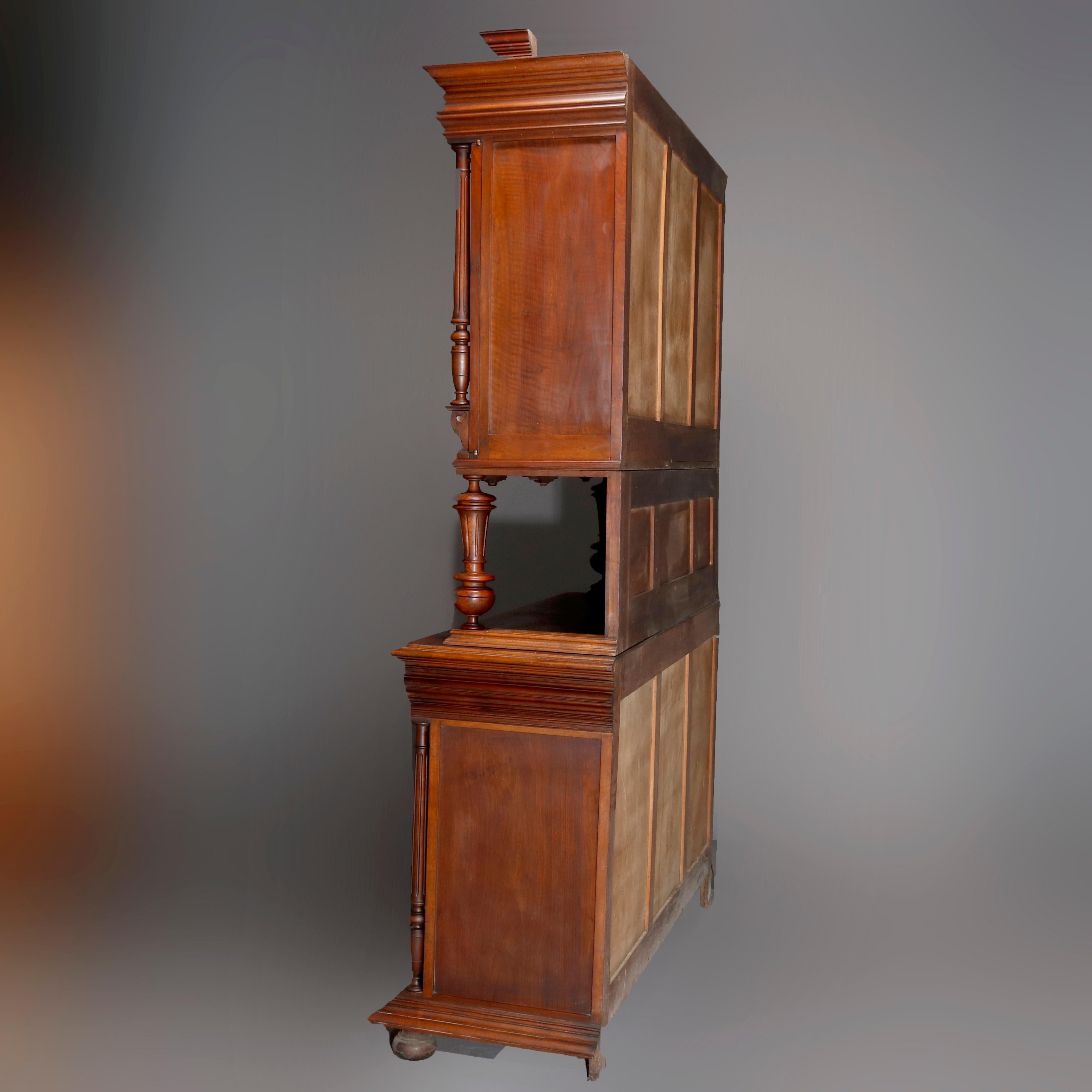 19th Century French Renaissance Carved Walnut and Beveled Glass Hunt Cupboard, circa 1890