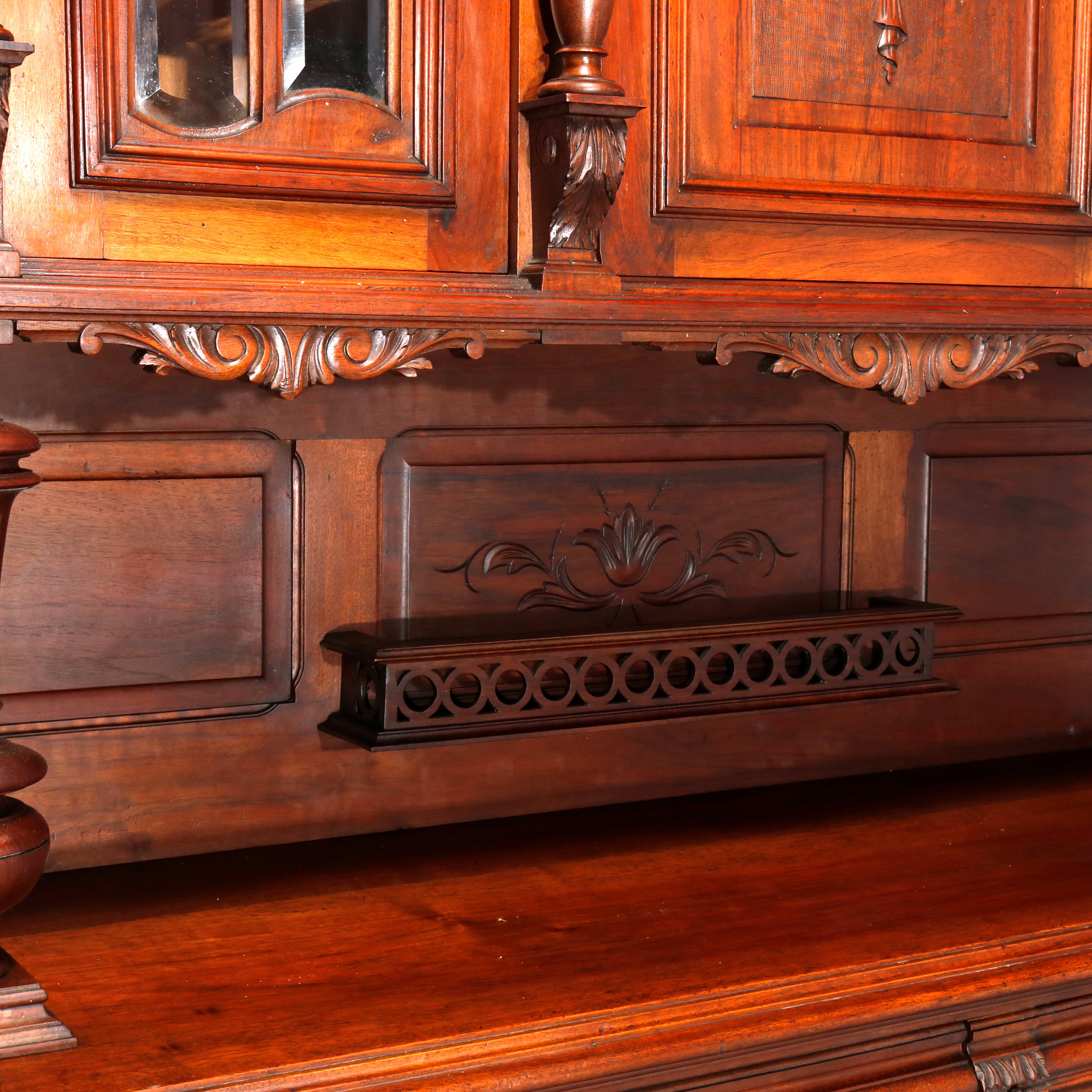 French Renaissance Carved Walnut and Beveled Glass Hunt Cupboard, circa 1890 1