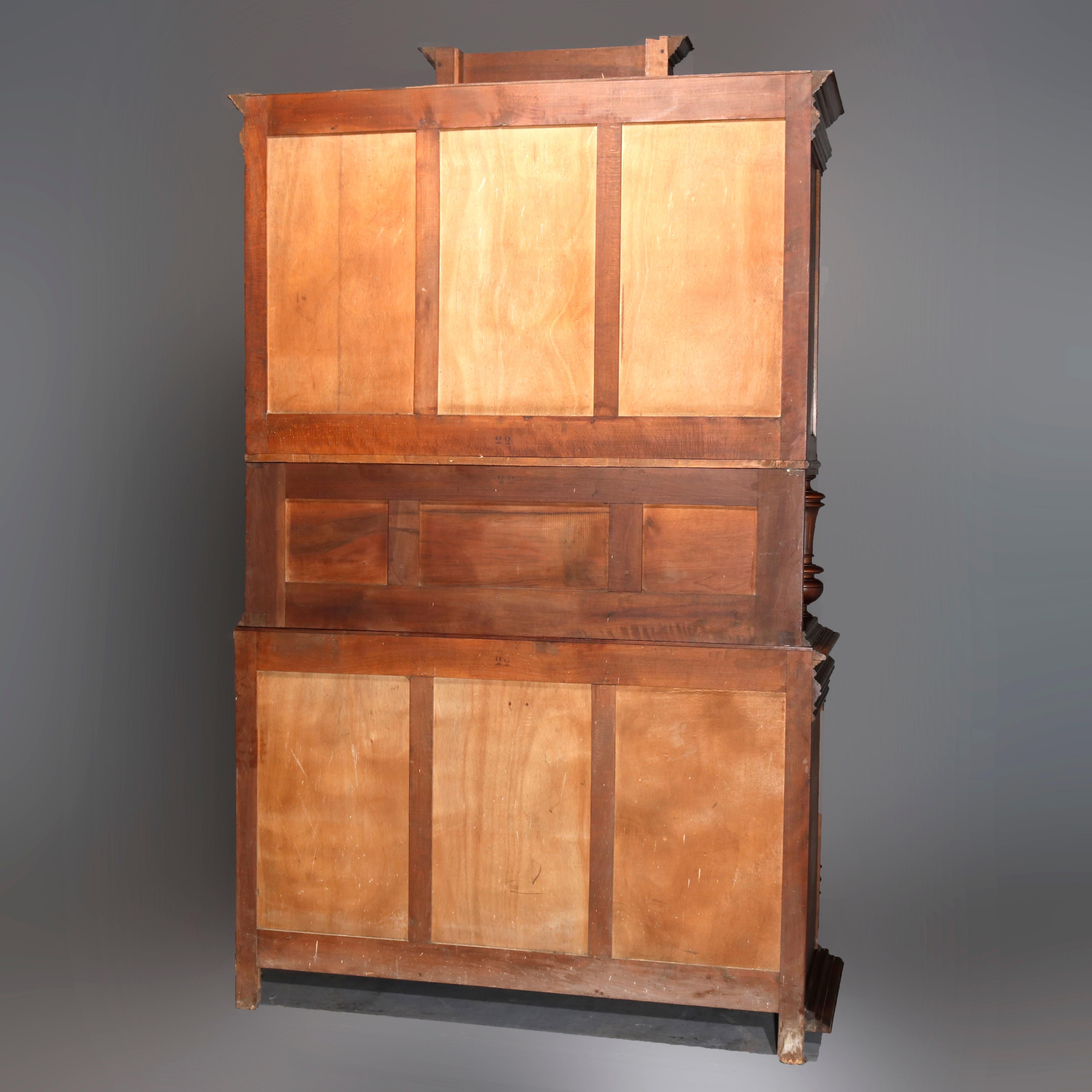 French Renaissance Carved Walnut and Beveled Glass Hunt Cupboard, circa 1890 2