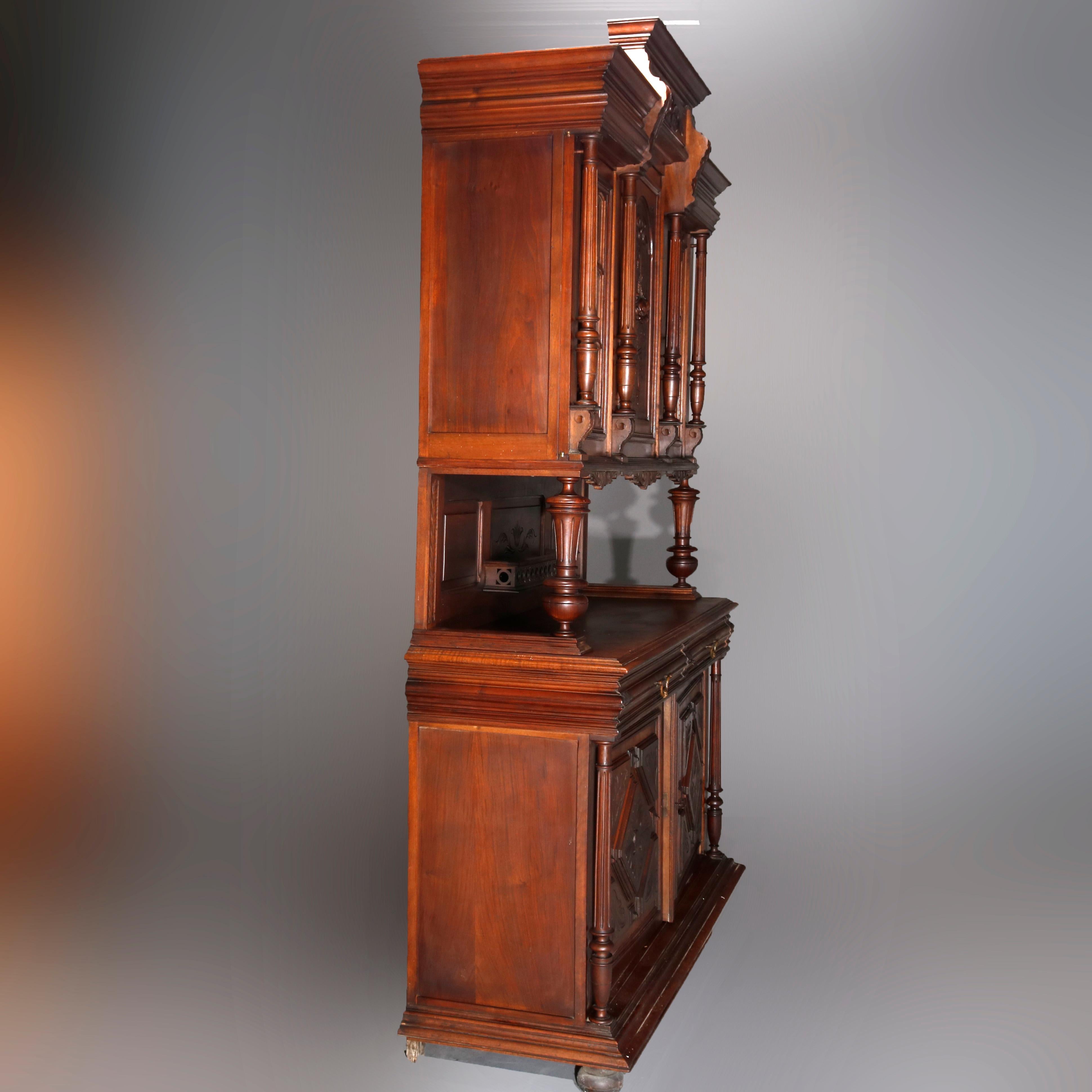 French Renaissance Carved Walnut and Beveled Glass Hunt Cupboard, circa 1890 3