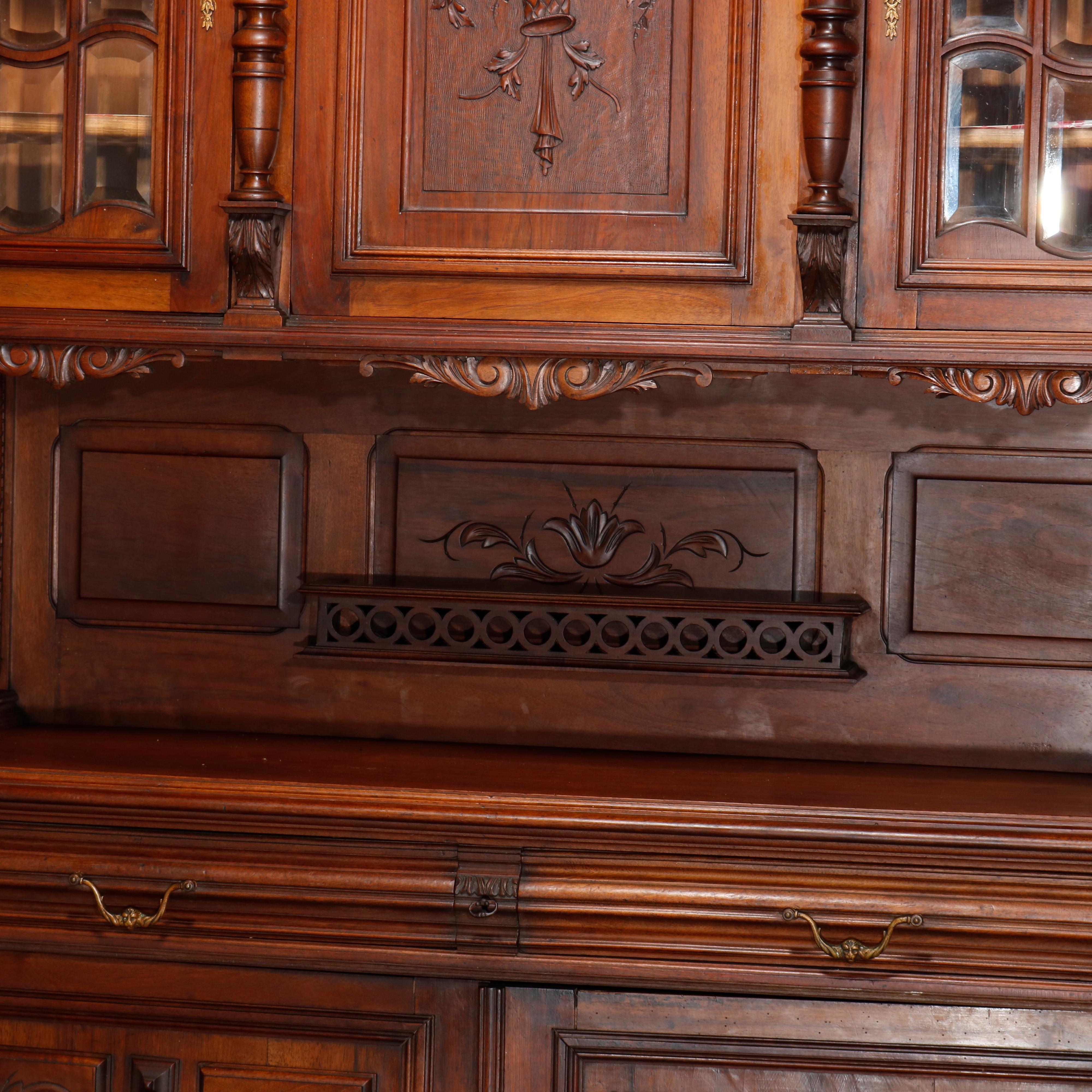 French Renaissance Carved Walnut and Beveled Glass Hunt Cupboard, circa 1890 5