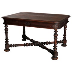 Antique French Renaissance Carved Walnut Breakfast Table, 19th Century