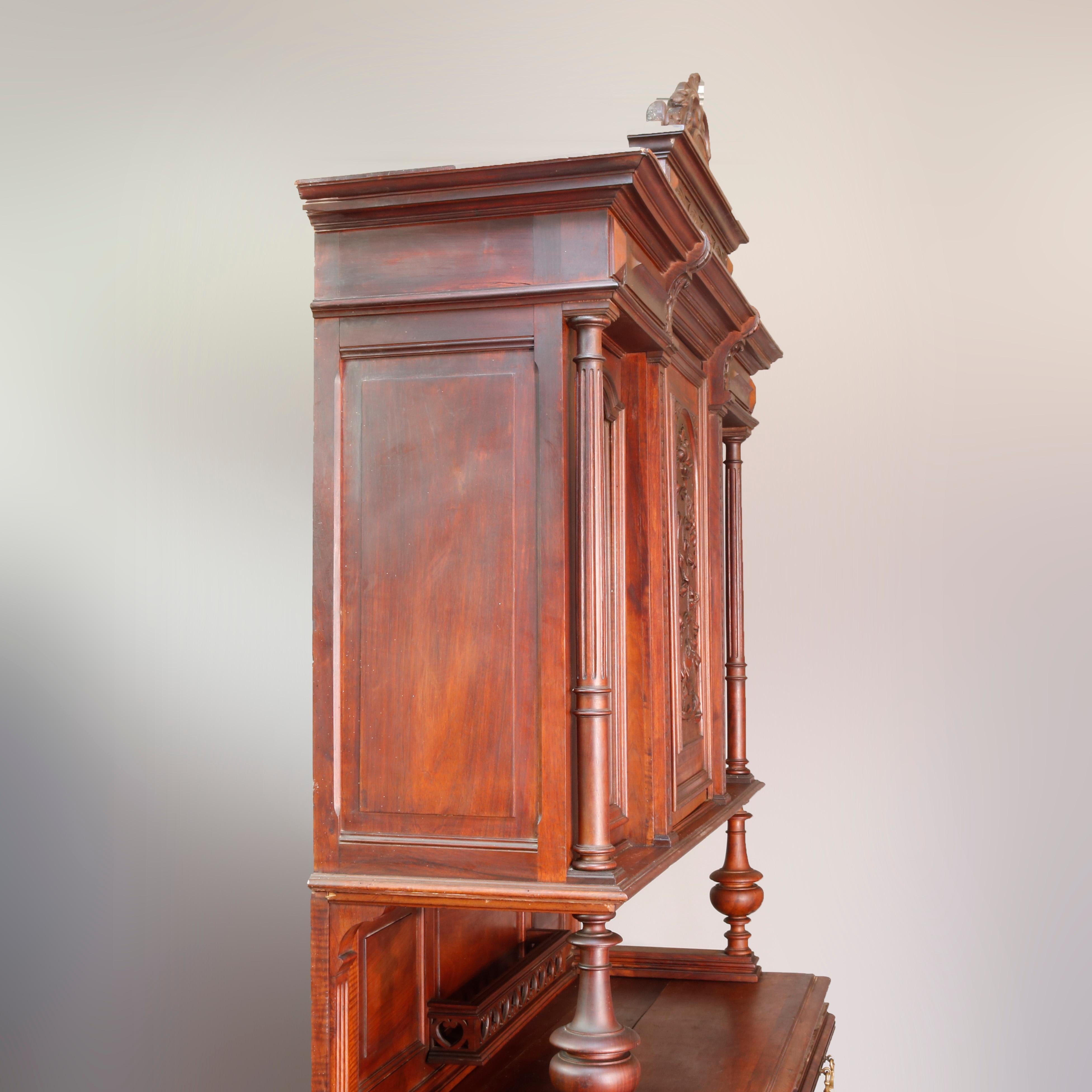 Antique French Renaissance Carved Walnut Court Cupboard, 19th Century For Sale 15