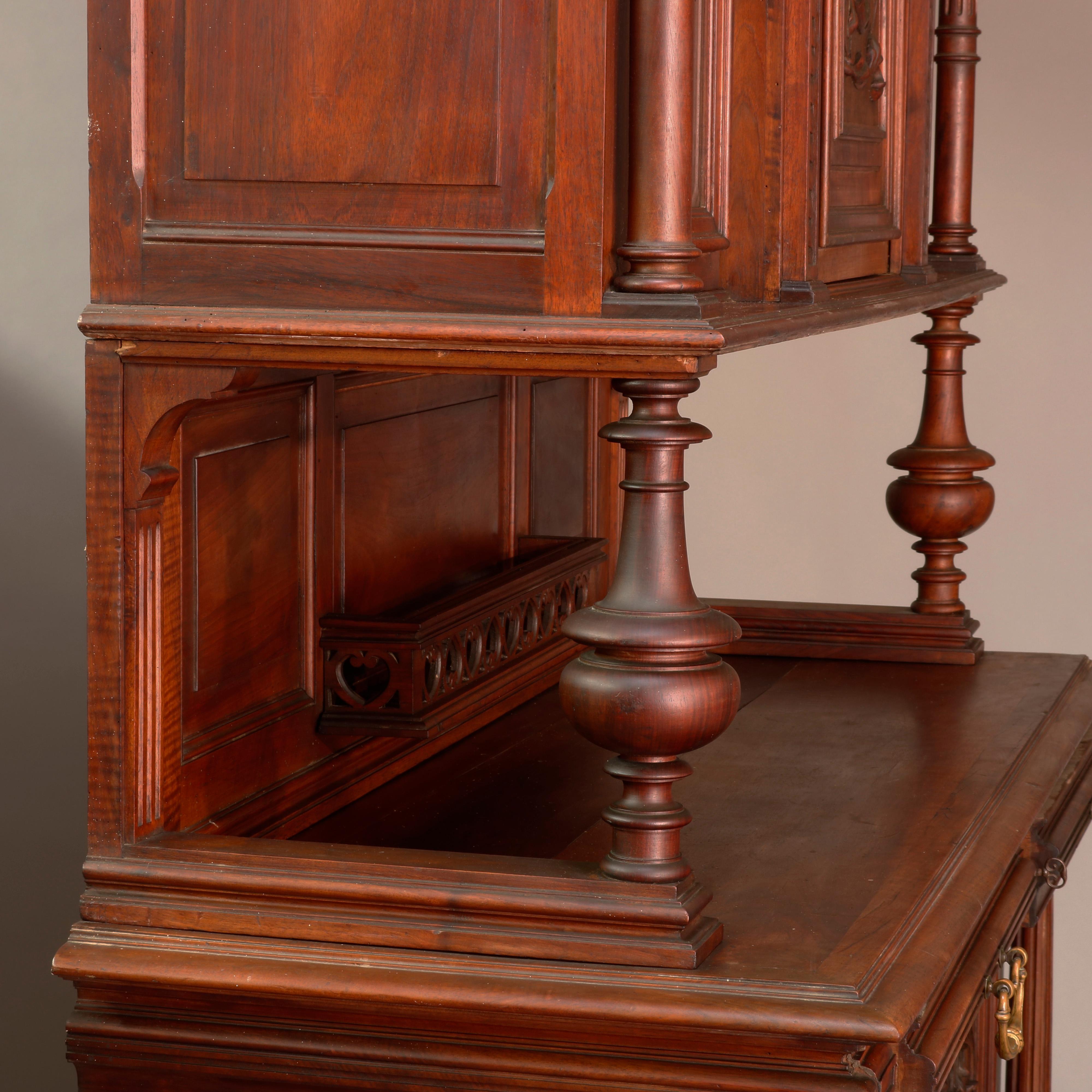 Antique French Renaissance Carved Walnut Court Cupboard, 19th Century For Sale 16