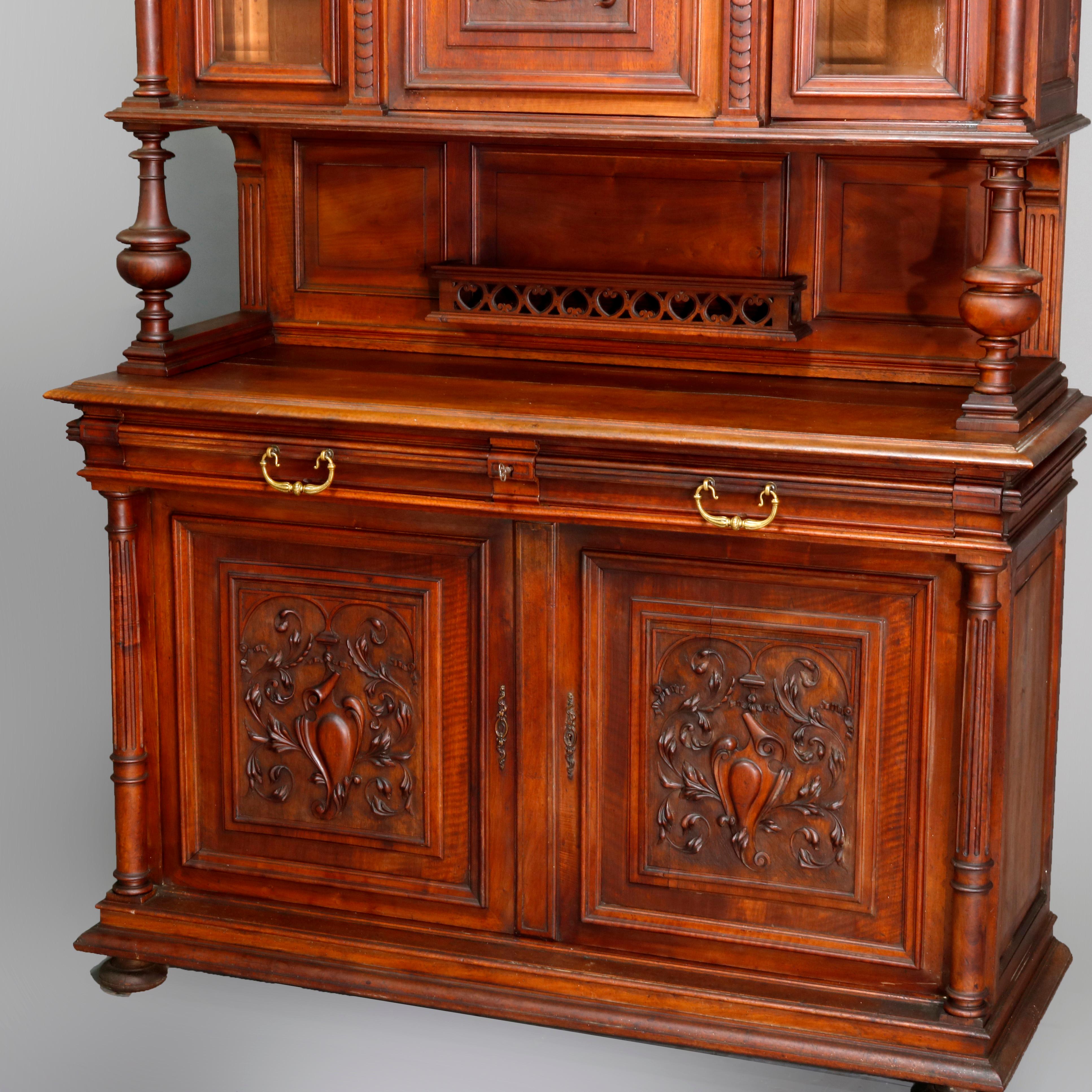 Antique French Renaissance Carved Walnut Court Cupboard, 19th Century In Good Condition For Sale In Big Flats, NY