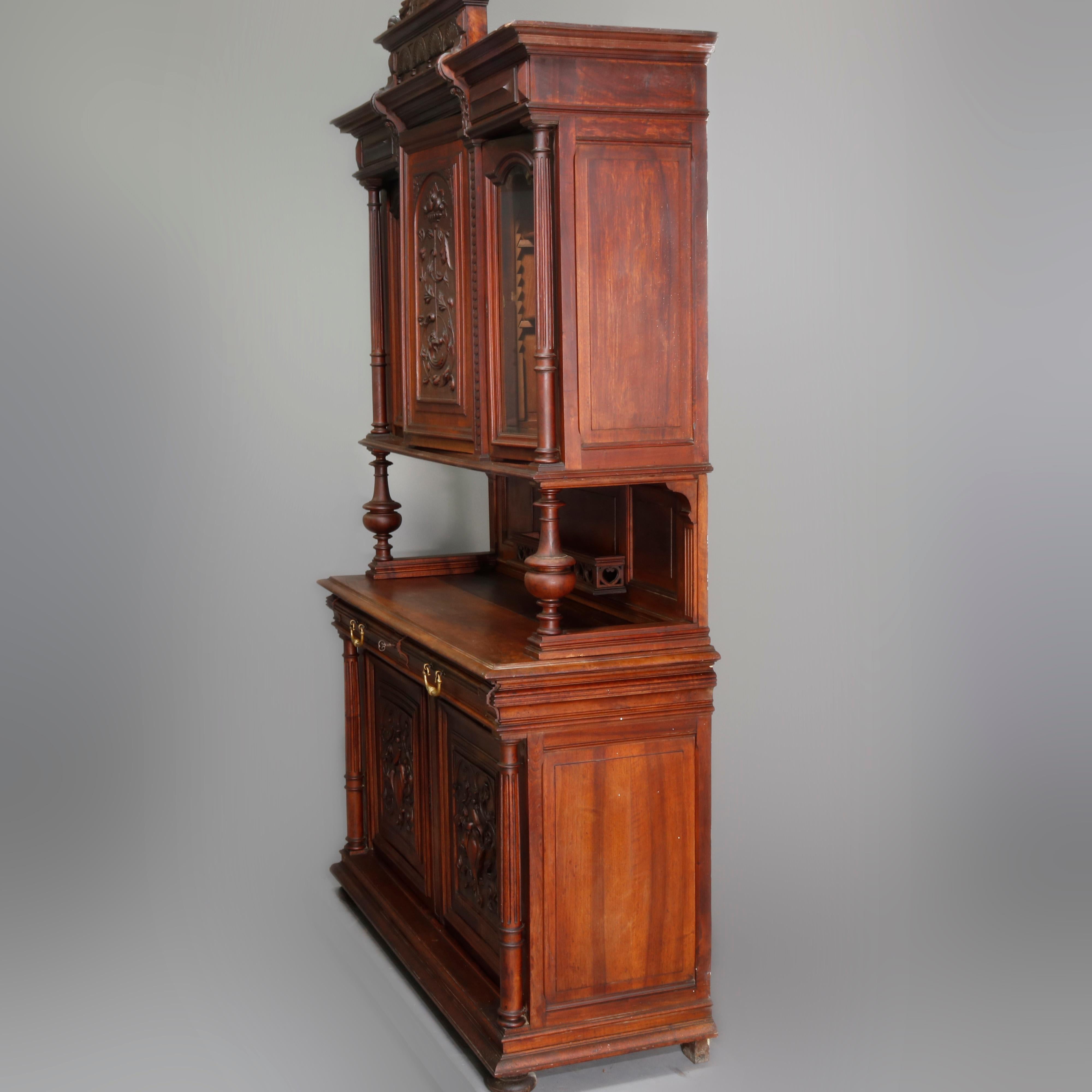 Antique French Renaissance Carved Walnut Court Cupboard, 19th Century For Sale 3