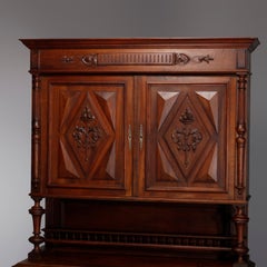 Antique French Renaissance Carved Walnut Cupboard with Torchieres, 19th Century